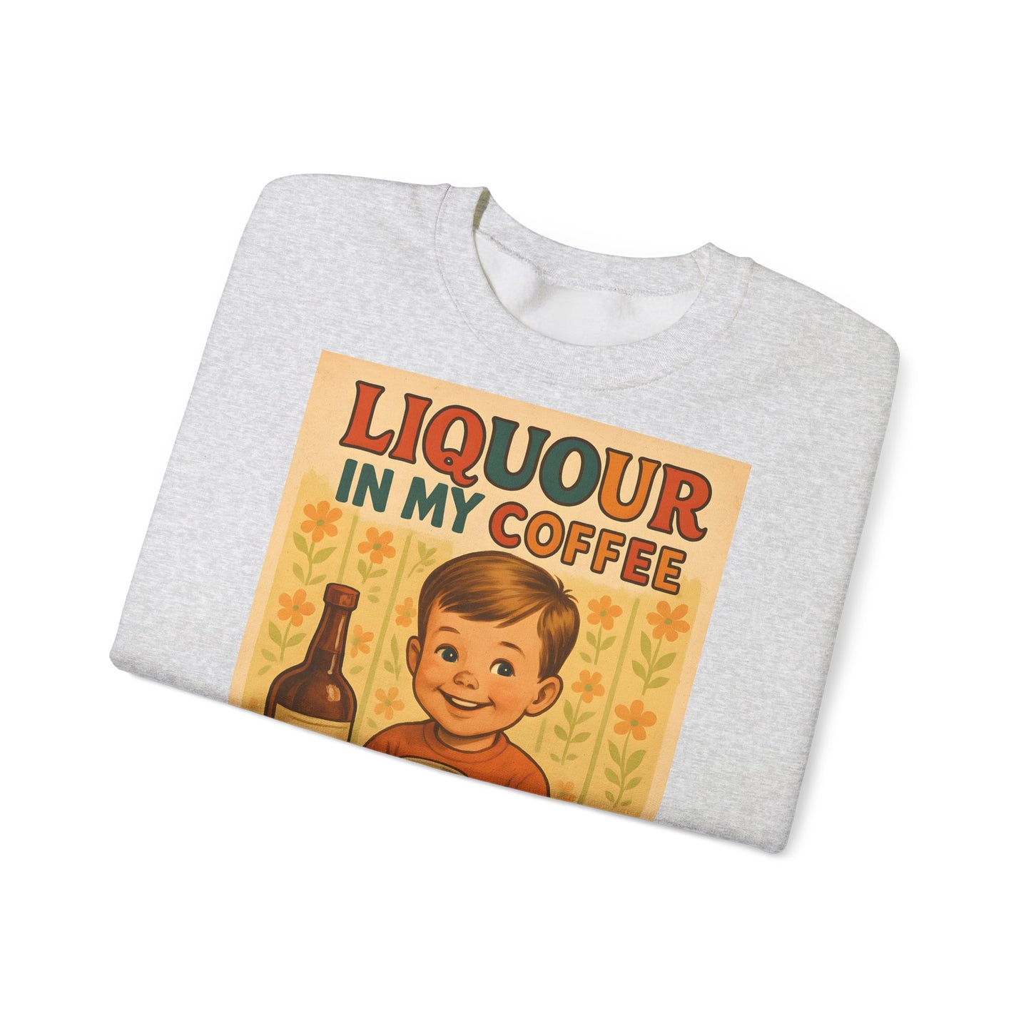 Sweatshirt – Liquor In My Coffee Sweatshirt | Retro Frühstücks-Pullover mit Satire-Motiv | Geschenk für Kaffee-Fans mit Humor | True Insights Design mit Humor