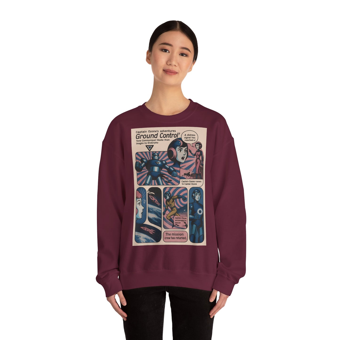 Sweatshirt – Retro Space Comic Sweatshirt – Captain Ozone „Ground Control“ Edition | True Insights Design mit Humor
