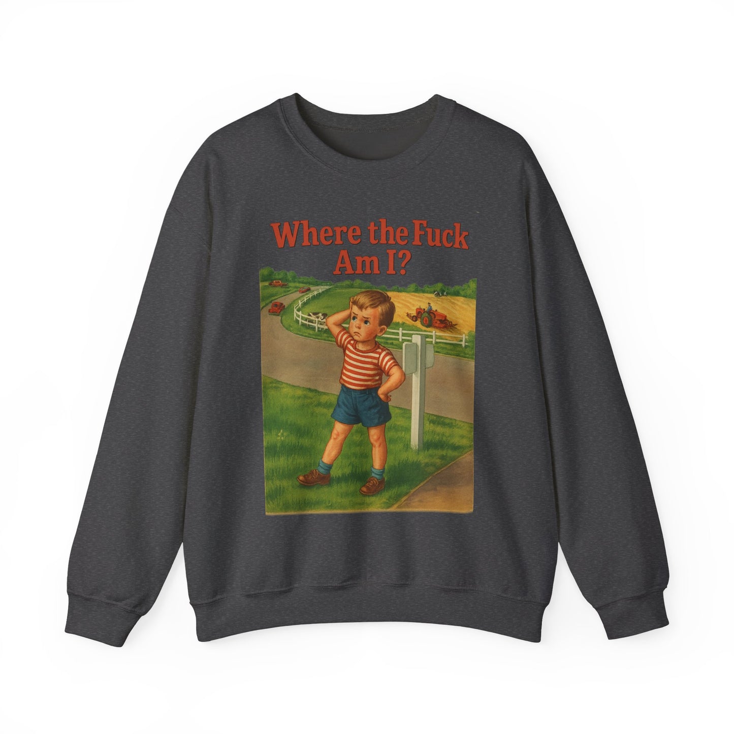 Sweatshirt – Where the Hell Am I? – Vintage Sweatshirt mit nostalgischem Lost-Boy-Motiv | True Insights Design mit Humor