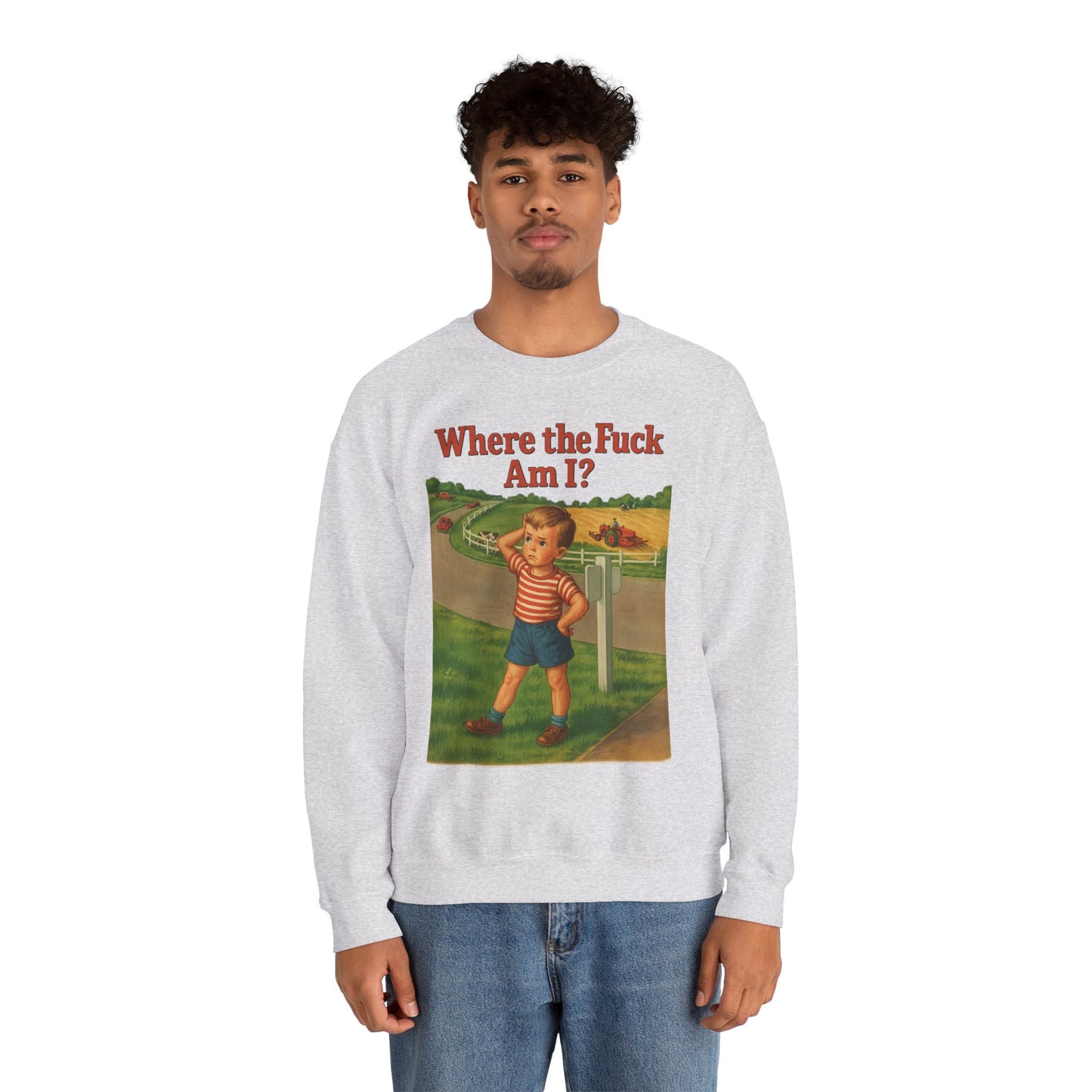 Sweatshirt – Where the Hell Am I? – Vintage Sweatshirt mit nostalgischem Lost-Boy-Motiv | True Insights Design mit Humor