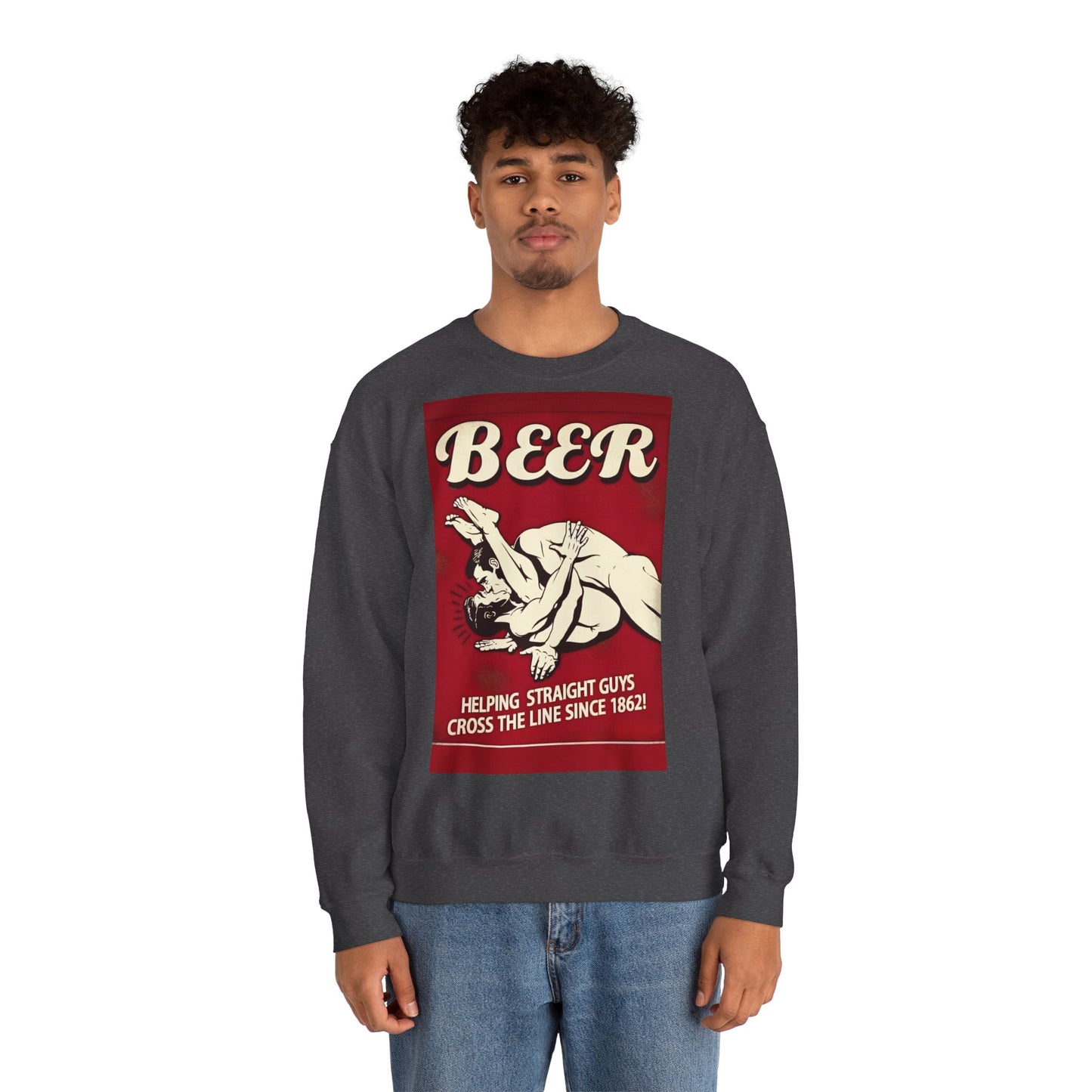Sweatshirt – Witziges Retro Bier Sweatshirt – BEER - Helping Straight Guys Cross the Line Since 1862! Partywear Statement | True Insights Design mit Humor
