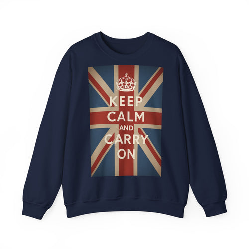 Keep Calm and Carry On Sweatshirt – Union Jack Britische Flagge Krone Vintage Pullover, Retro Geschenk UK Fans