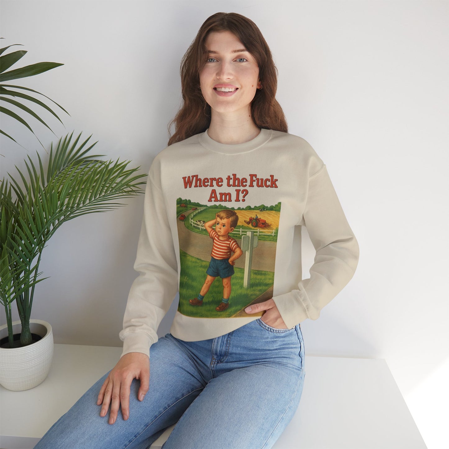 Sweatshirt – Where the Hell Am I? – Vintage Sweatshirt mit nostalgischem Lost-Boy-Motiv | True Insights Design mit Humor