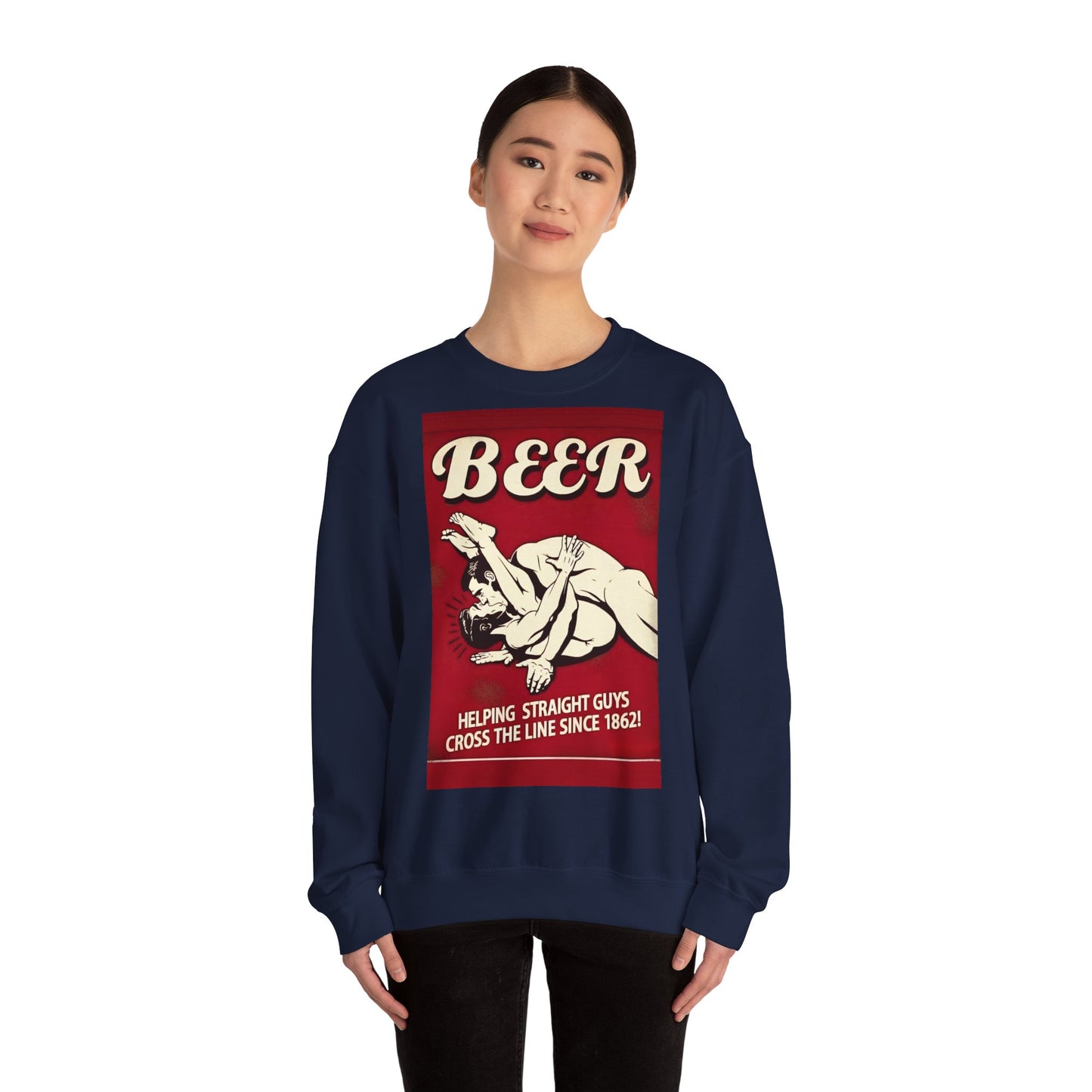 Sweatshirt – Witziges Retro Bier Sweatshirt – BEER - Helping Straight Guys Cross the Line Since 1862! Partywear Statement | True Insights Design mit Humor