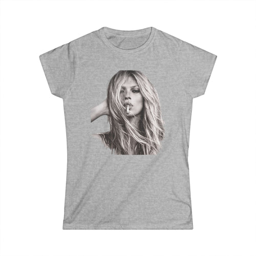 Kate Moss Damen Shirt – Ikonisches Schwar-Weiß Porträt Print, Fashion Statement T-Shirt für Trendsetter & Musikfans