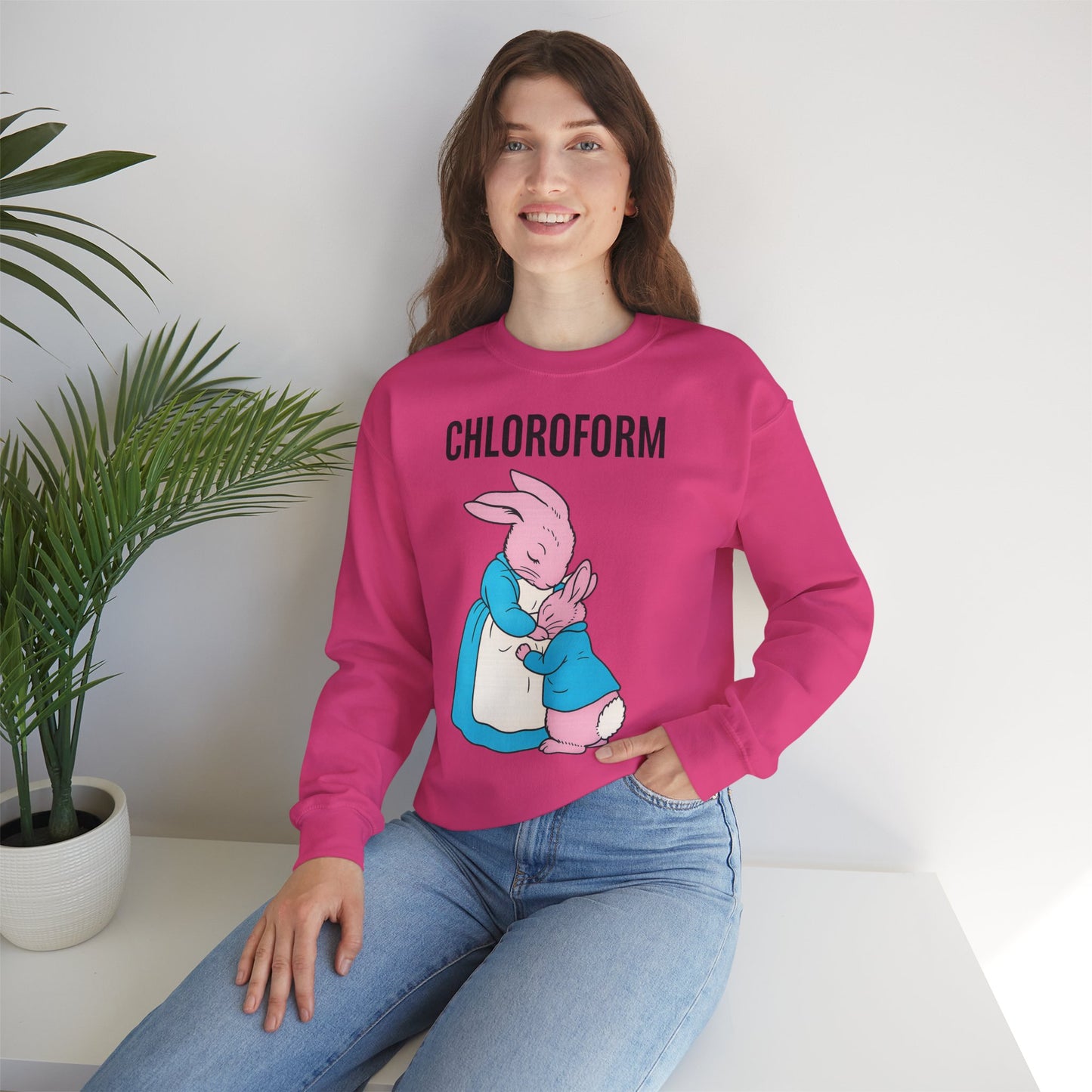 „CHLOROFORM“ – Retro-Sweatshirt mit Hasen und bösem Twist – Freches Satire-Design für mutige Statements | True Insights