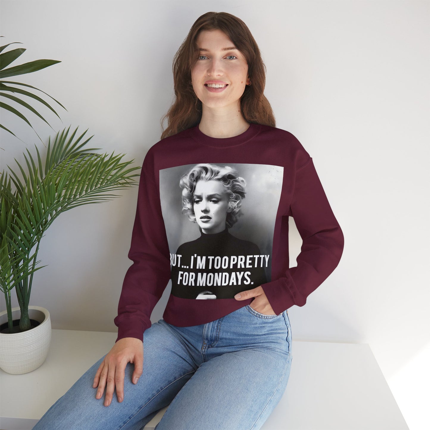 Sweatshirt – Sweatshirt – Too Pretty for Mondays – Retro Statement Pullover | True Insights Design mit Humor