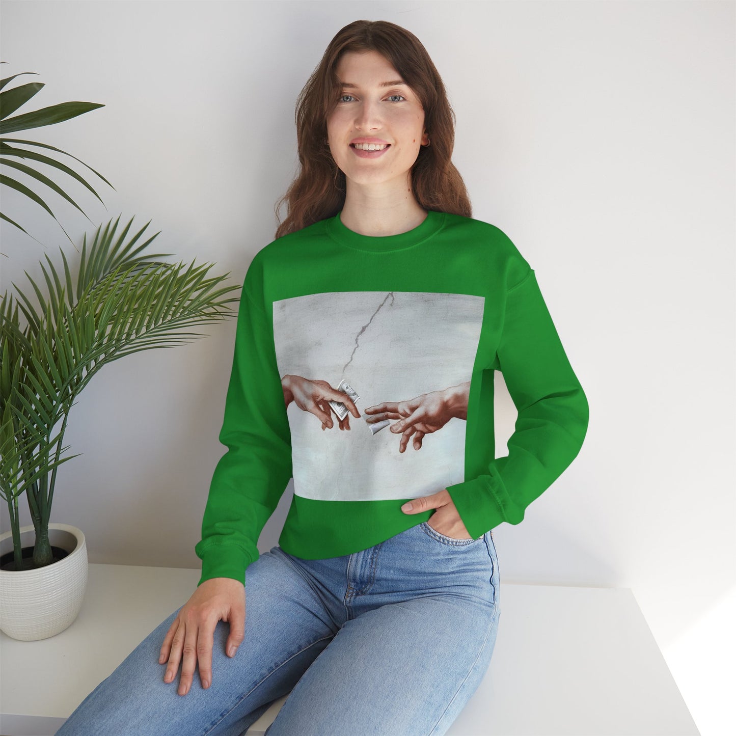 Sweatshirt – The Deal Sweatshirt – Satirische Kunst trifft Streetwear | Michelangelo Meme Design | True Insights Design mit Humor