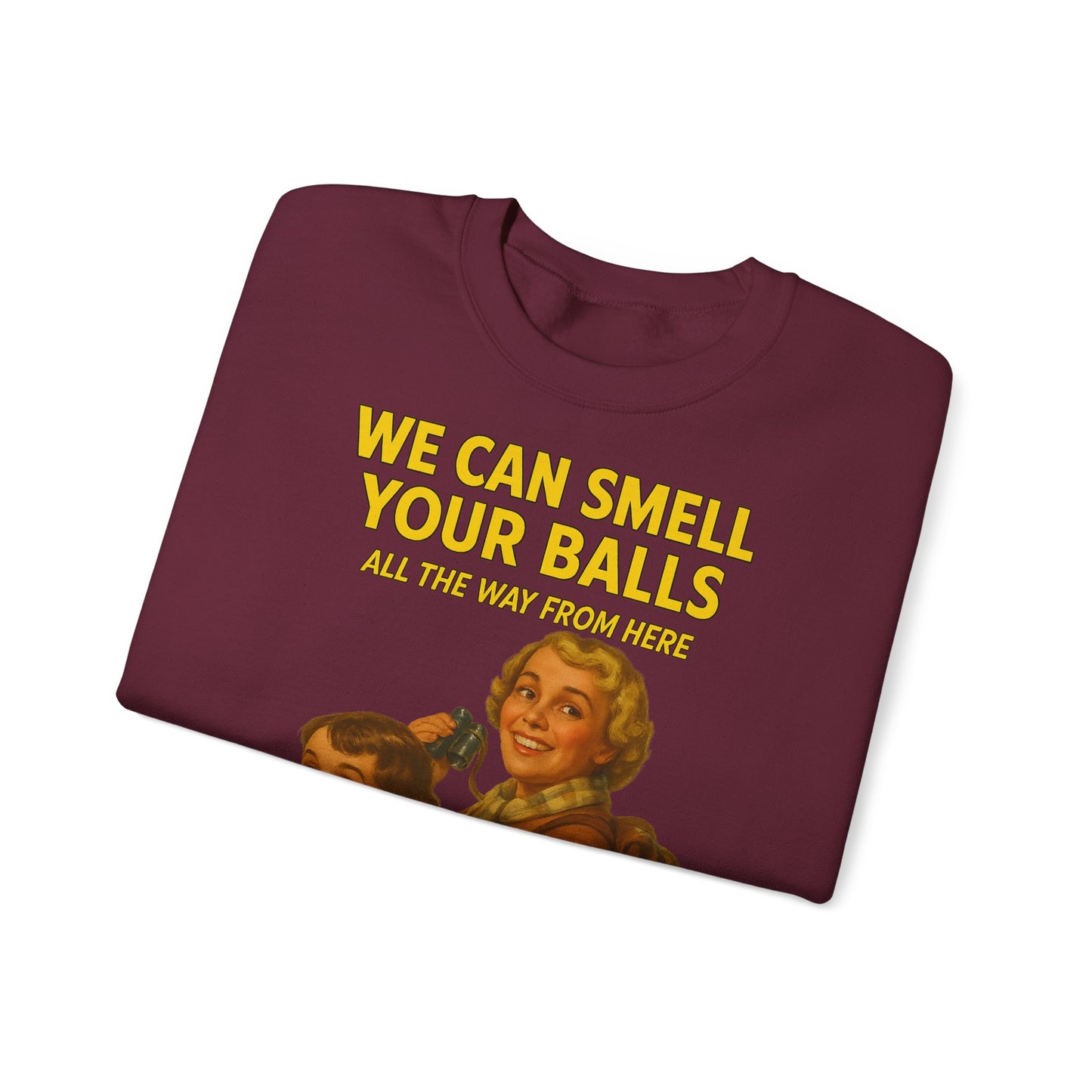 Sweatshirt – Vintage Sweatshirt – „We Can Smell Your Balls“ im Spioninnen-Stil | True Insights Design mit Humor