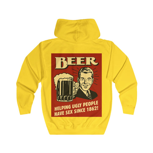 Beer Zip Hoodie – Helping Ugly People Have Sex Since 1862 – Lustiger Retro Vintage Bier Spruch für Partygänger