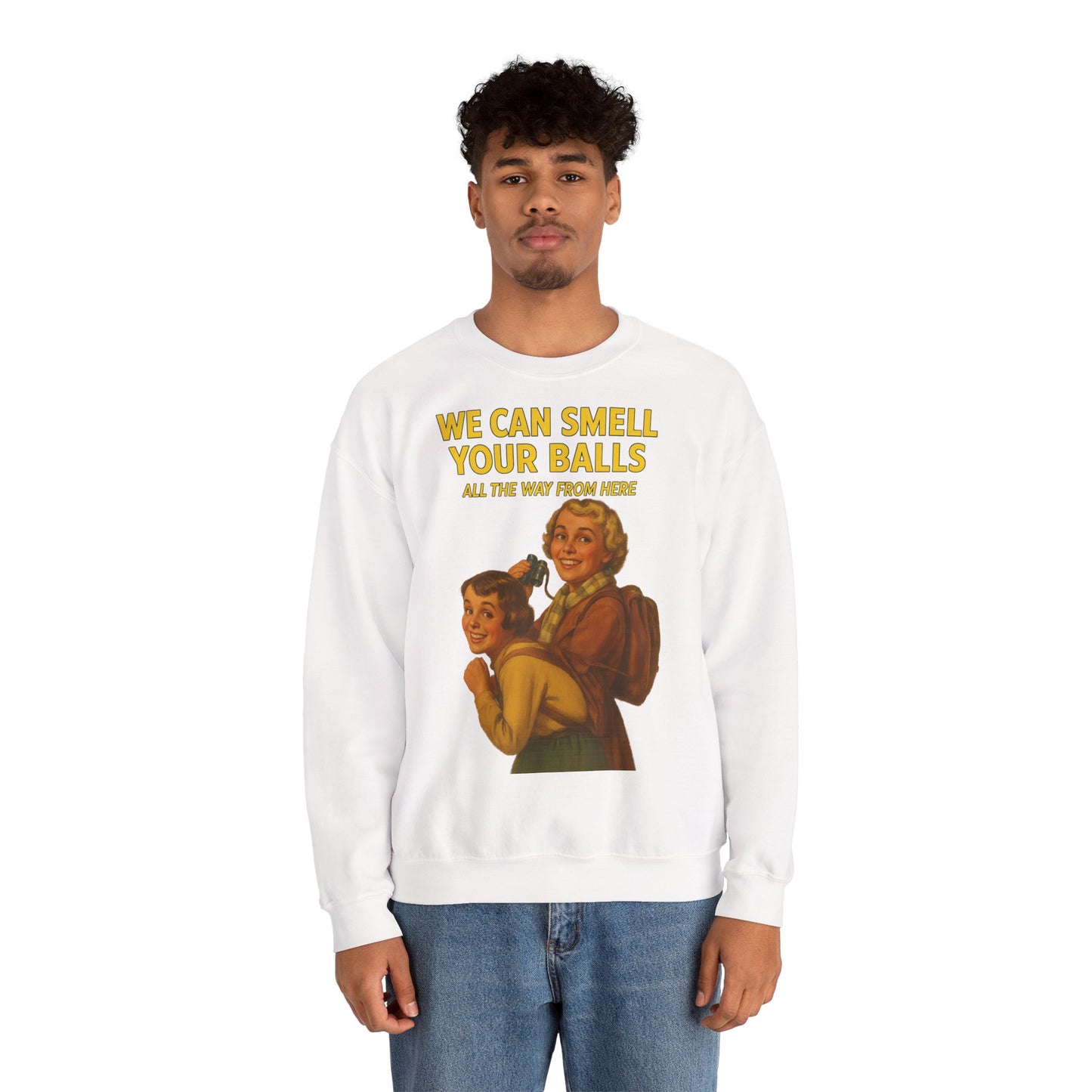 Sweatshirt – Vintage Sweatshirt – „We Can Smell Your Balls“ im Spioninnen-Stil | True Insights Design mit Humor