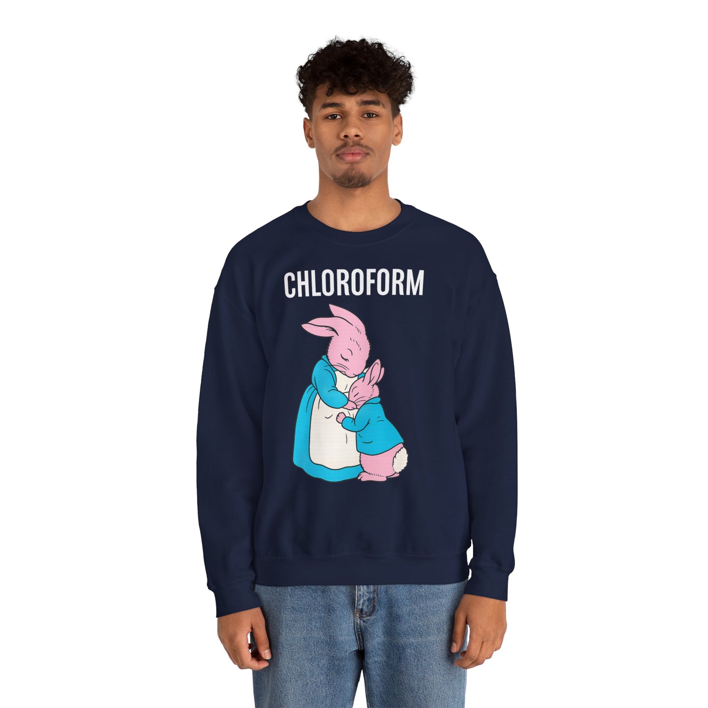 „CHLOROFORM“ – Retro-Sweatshirt mit Hasen und bösem Twist – Freches Satire-Design für mutige Statements | True Insights