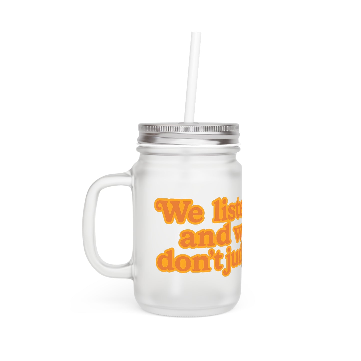 Jar Mug mit Dackel-Motiv – „We listen and we don’t judge.“ | Lustiges Henkelglas für Kaffee, Eistee & mehr – Lustiges Mug | True Insights – Bild 1