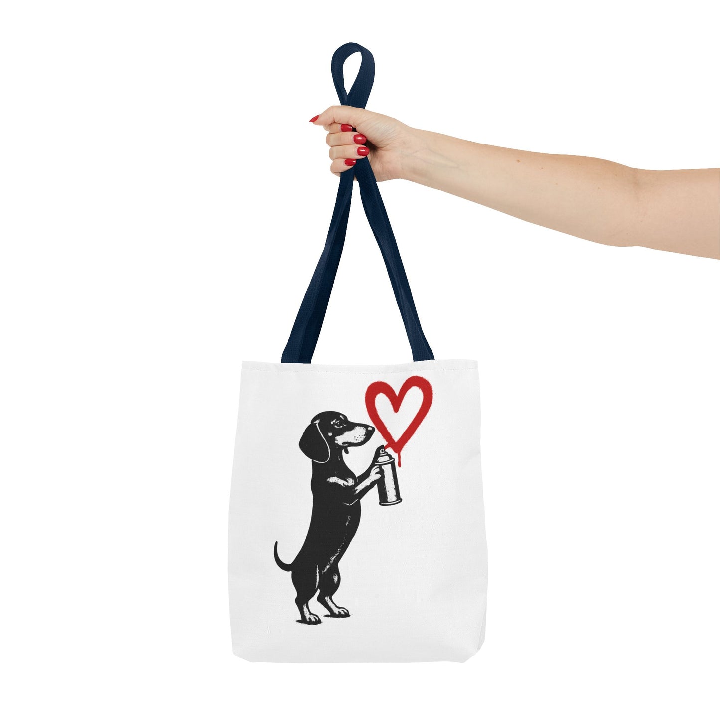 Banksy inspirierter Dackel Tote Bag Polyester – Street-Art Herz Sprühdose Beutel für Sport, Uni & Einkauf