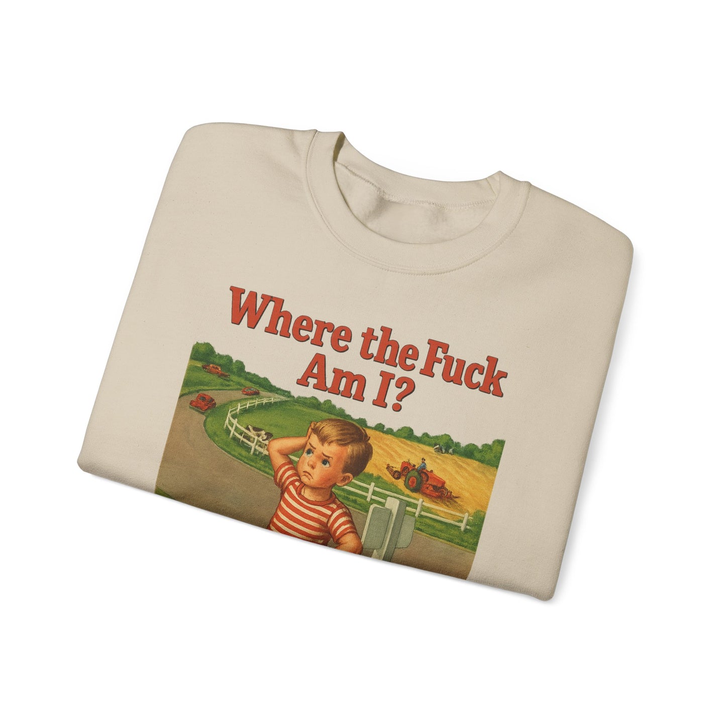 Sweatshirt – Where the Hell Am I? – Vintage Sweatshirt mit nostalgischem Lost-Boy-Motiv | True Insights Design mit Humor