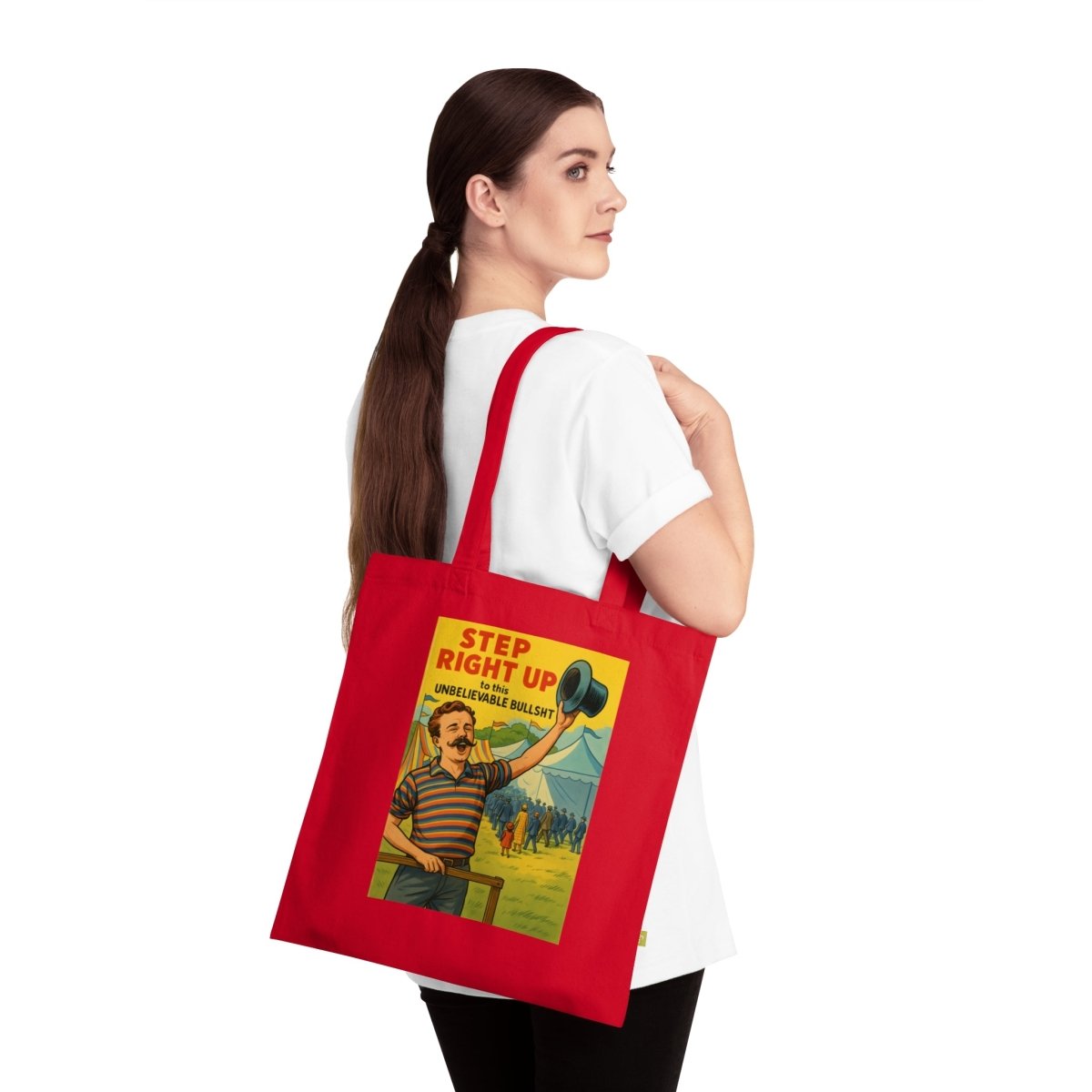 Step Right Up – Vintage-Zirkus-Stoffbeutel mit satirischem Jahrmarkt-Motiv-Bags-True Insights