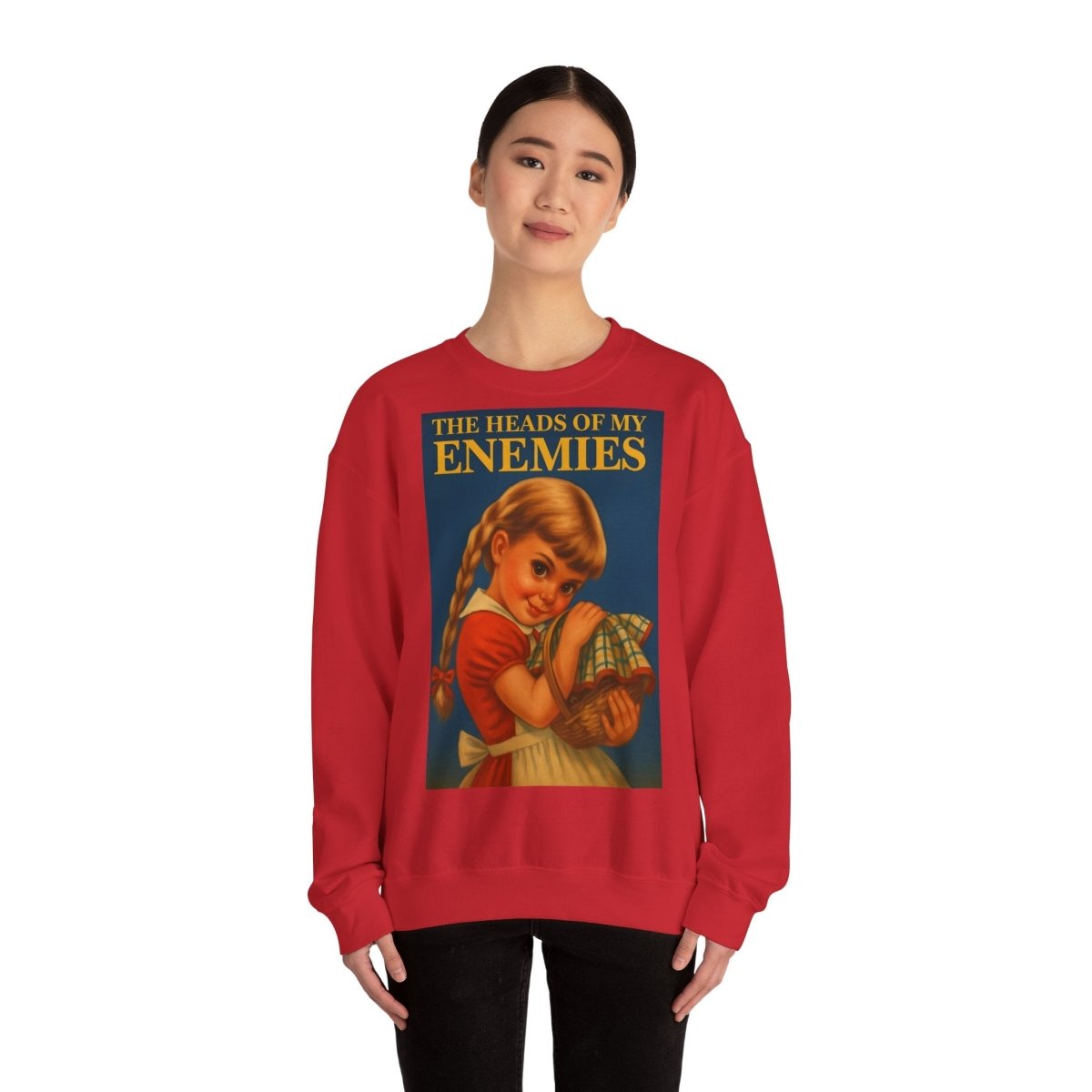 Sweatshirt – Sweatshirt „The Heads of My Enemies“ – Subversive Kunst zum Anziehen | True Insights Design mit Humor