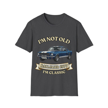 Geschenk zum 50. Geburtstag – T-Shirt Jahrgang 1977 Muscle Car – Dark Heather – Vorderseite