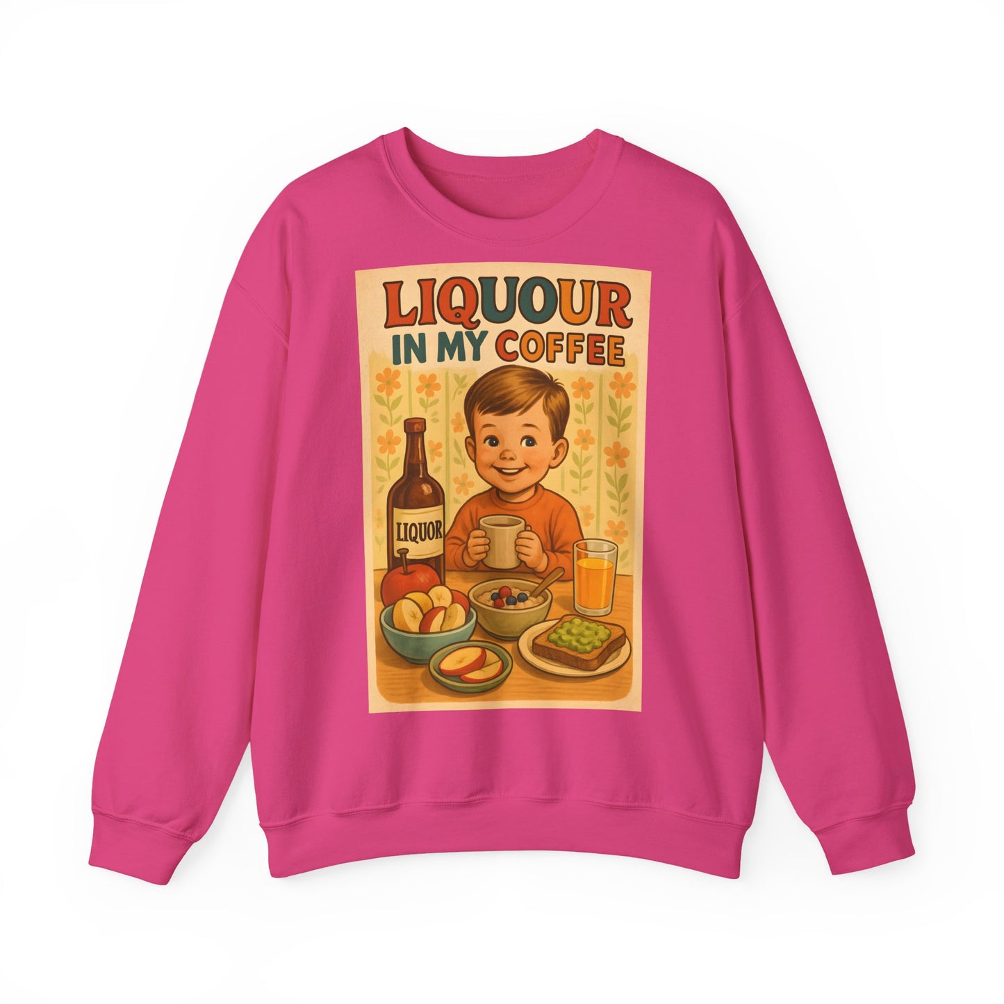 Sweatshirt – Liquor In My Coffee Sweatshirt | Retro Frühstücks-Pullover mit Satire-Motiv | Geschenk für Kaffee-Fans mit Humor | True Insights Design mit Humor