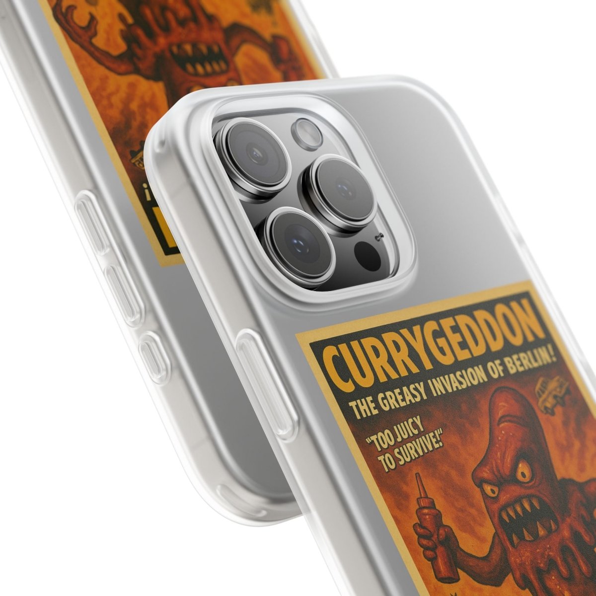 Kultige Handyhülle mit Currywurst-Monster im B-Movie-Stil. Flexibel, stoßfest und ideal für Berlin-Fans & Food-Nerds.-Phone Case-True Insights