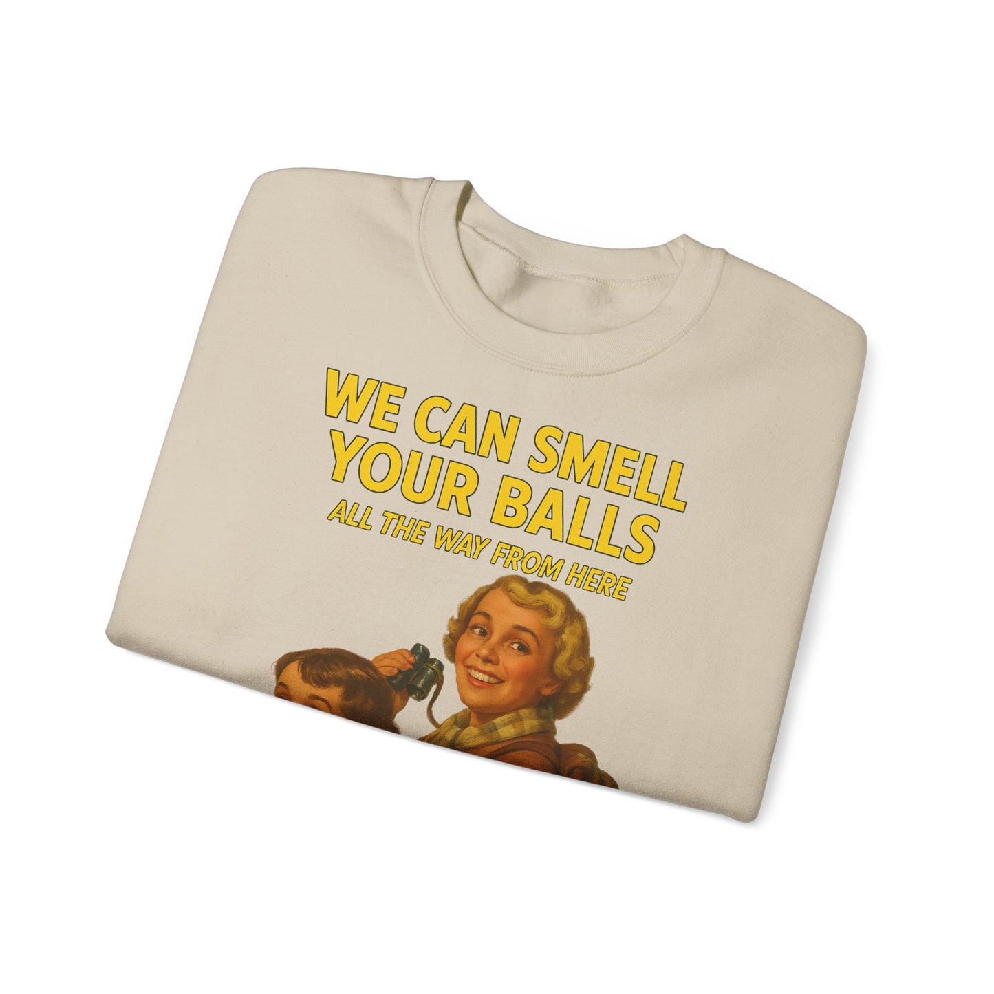 Sweatshirt – Vintage Sweatshirt – „We Can Smell Your Balls“ im Spioninnen-Stil | True Insights Design mit Humor