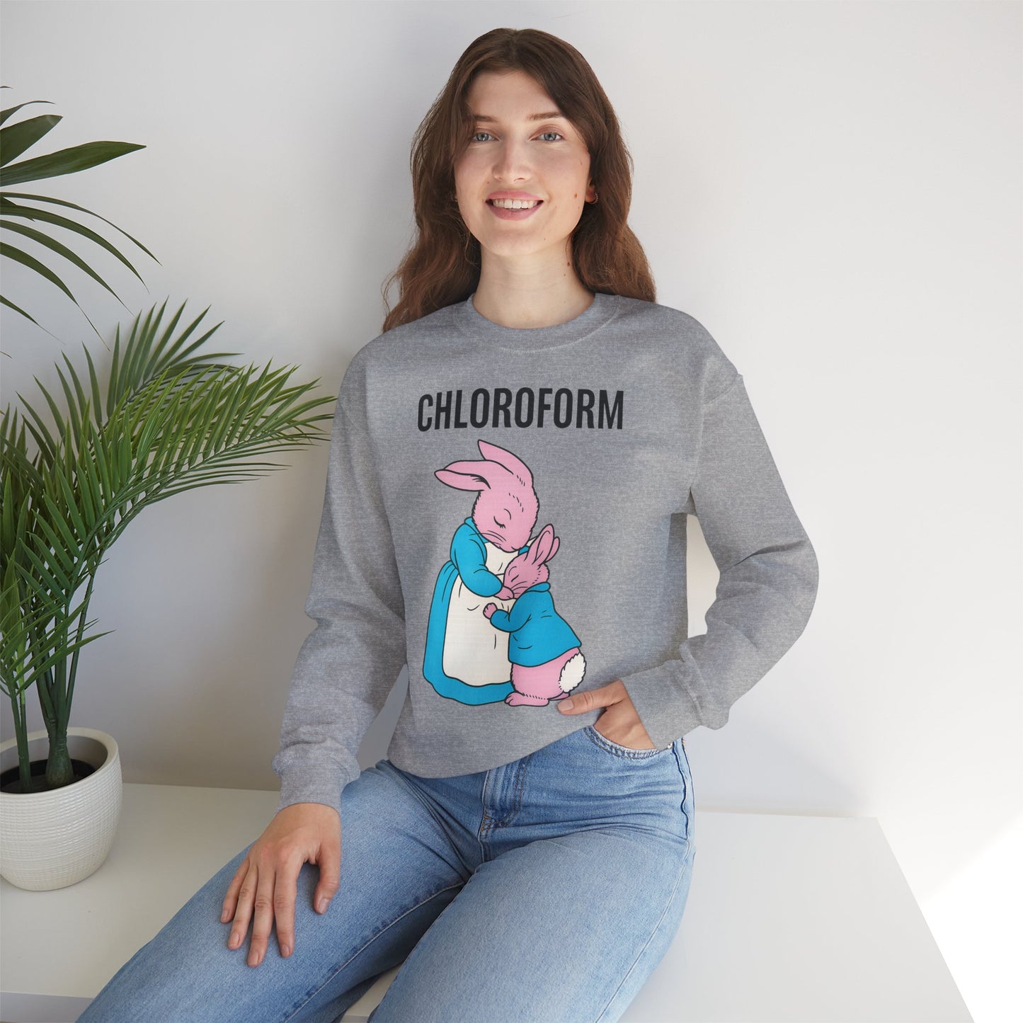 „CHLOROFORM“ – Retro-Sweatshirt mit Hasen und bösem Twist – Freches Satire-Design für mutige Statements | True Insights