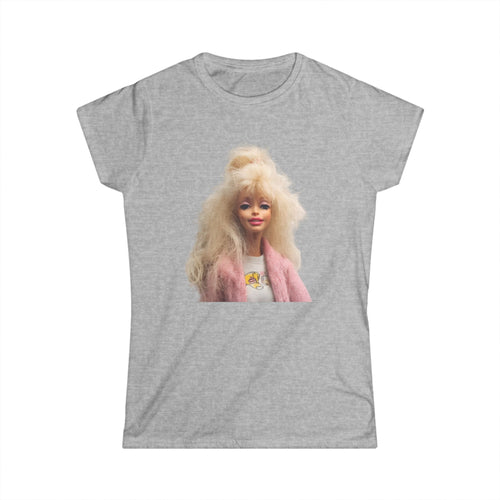 Retro Puppe Damen T-Shirt | Blondes Fashion Doll Motiv 80er 90er Style | Trendiges Statement Shirt für Frauen