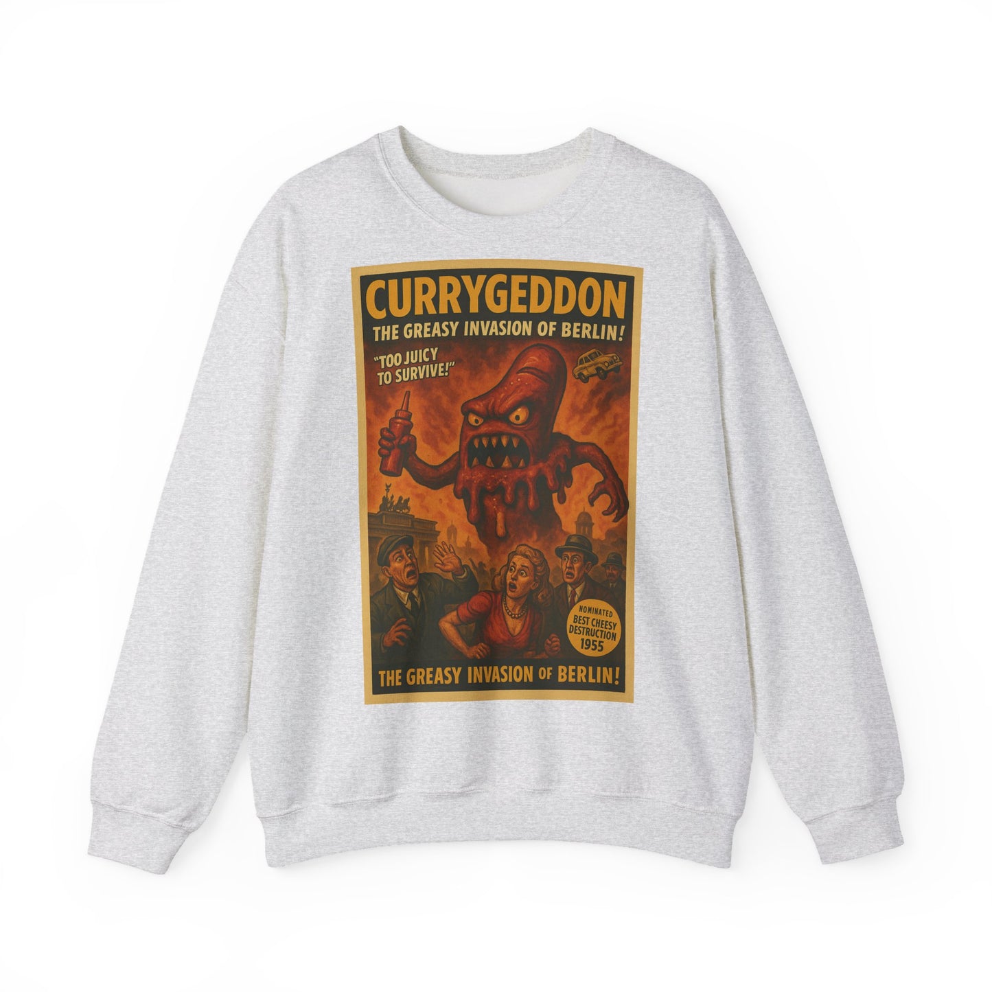Vintage Motiv – Currygeddon Sweatshirt – Berlin-Monster im Retro-Stil | True Insights Design mit Humor