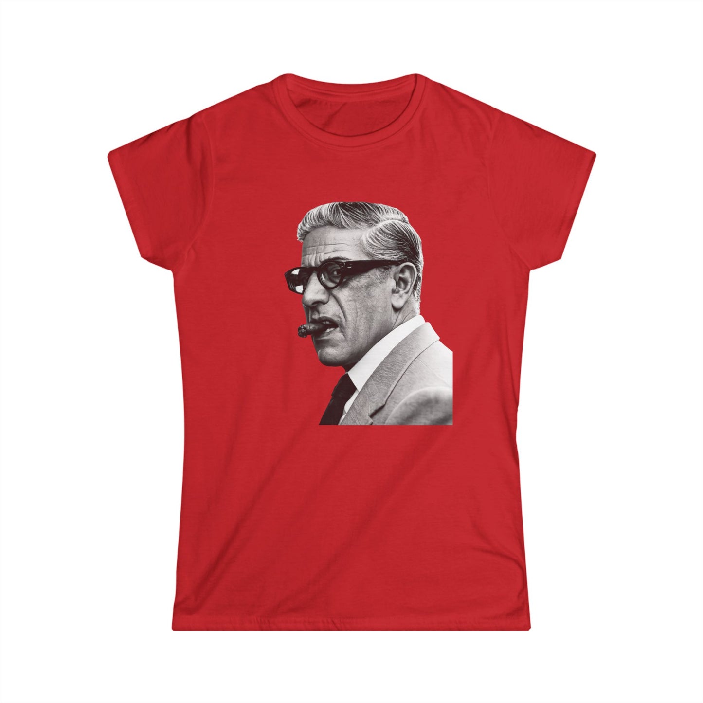 Aristoteles Onassis Damen Shirt – Ikonisches Schwarz-Weiß Portrait mit Zigarre & Brille, Vintage Retro Stil, Geschenk für Stilbewusste