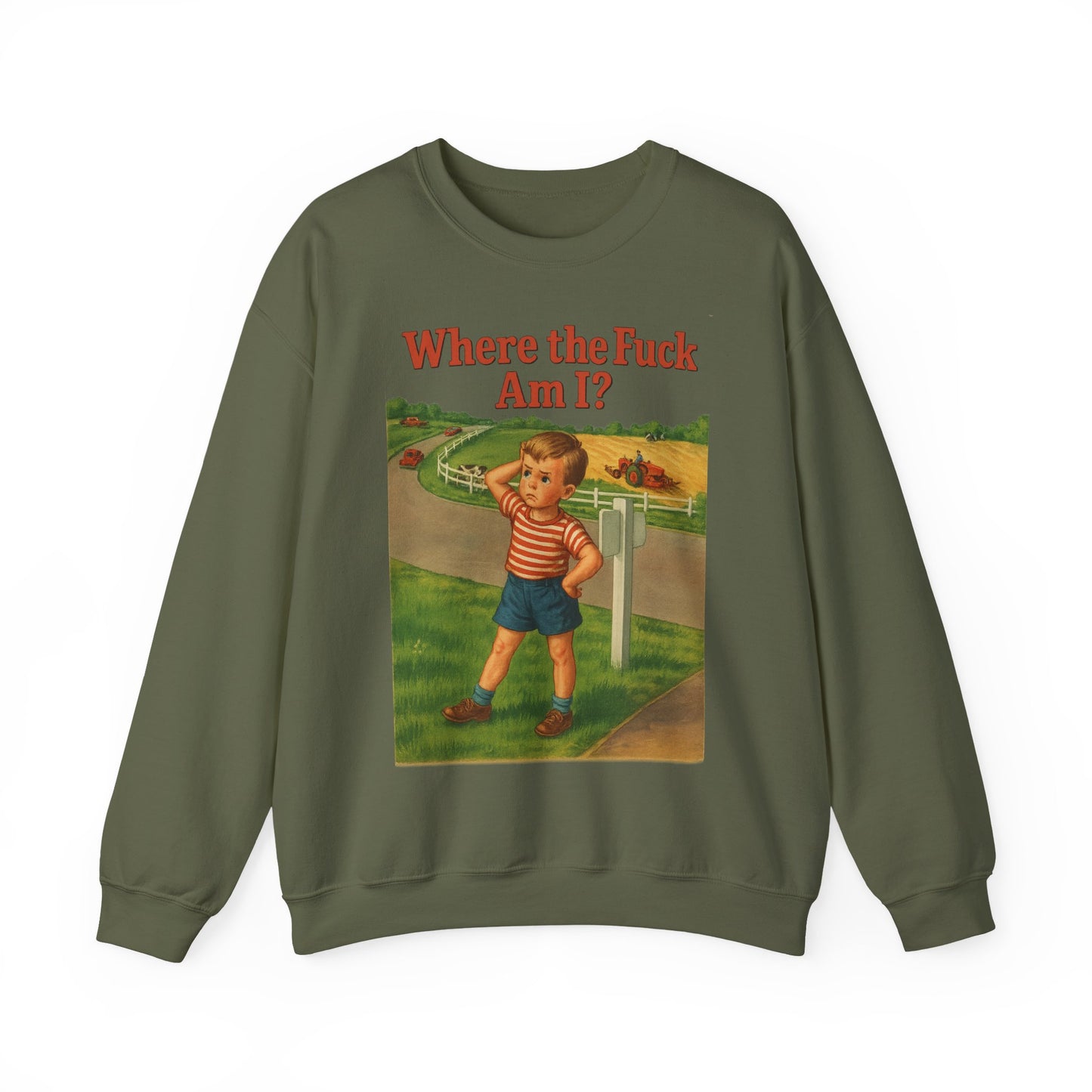 Sweatshirt – Where the Hell Am I? – Vintage Sweatshirt mit nostalgischem Lost-Boy-Motiv | True Insights Design mit Humor