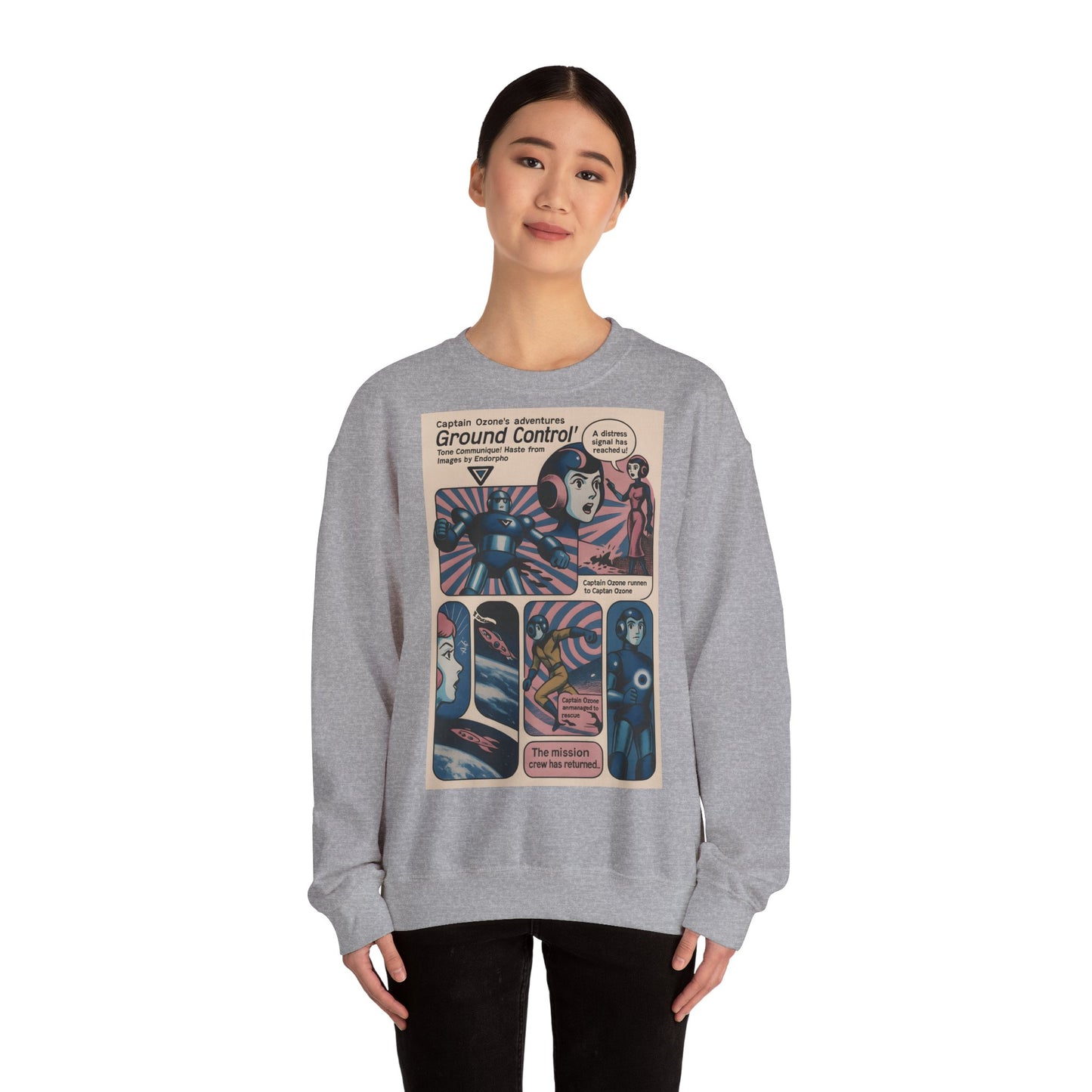 Sweatshirt – Retro Space Comic Sweatshirt – Captain Ozone „Ground Control“ Edition | True Insights Design mit Humor