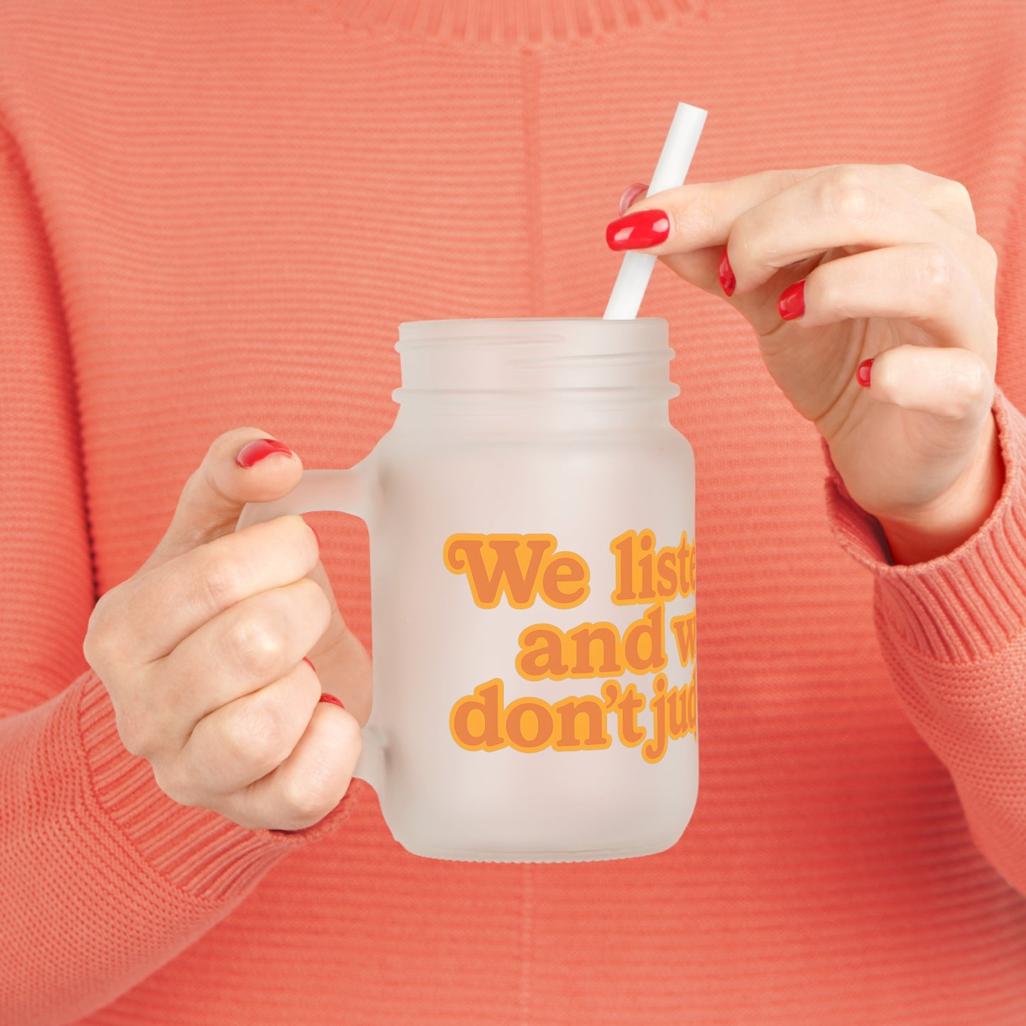 Jar Mug mit Dackel-Motiv – „We listen and we don’t judge.“ | Lustiges Henkelglas für Kaffee, Eistee & mehr – Lustiges Mug | True Insights – Bild 4