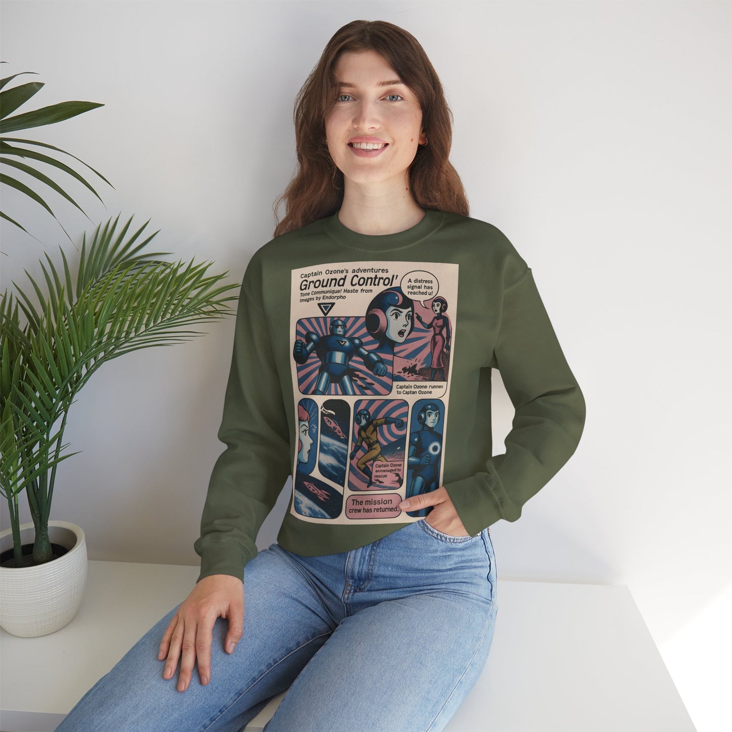 Sweatshirt – Retro Space Comic Sweatshirt – Captain Ozone „Ground Control“ Edition | True Insights Design mit Humor