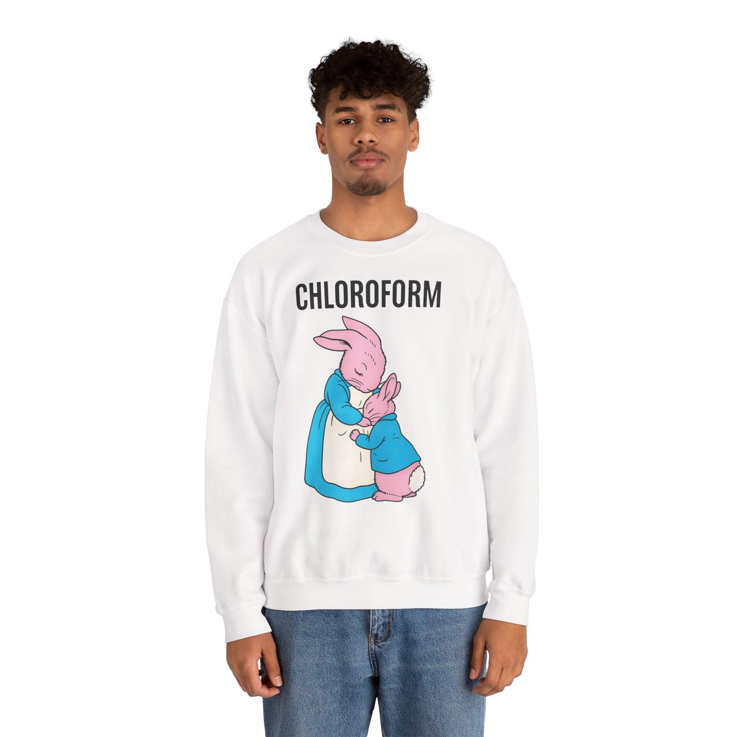 „CHLOROFORM“ – Retro-Sweatshirt mit Hasen und bösem Twist – Freches Satire-Design für mutige Statements | True Insights