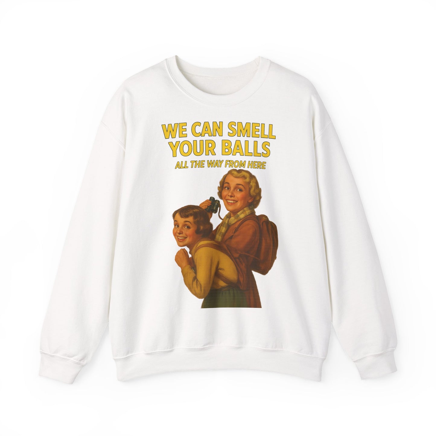 Sweatshirt – Vintage Sweatshirt – „We Can Smell Your Balls“ im Spioninnen-Stil | True Insights Design mit Humor