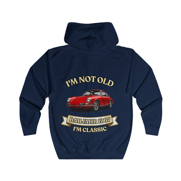 Geschenk zum 60. Geburtstag – Sweatjacke Jahrgang 1967 mit Porsche-Motiv – Oxford Navy – Rückenansicht