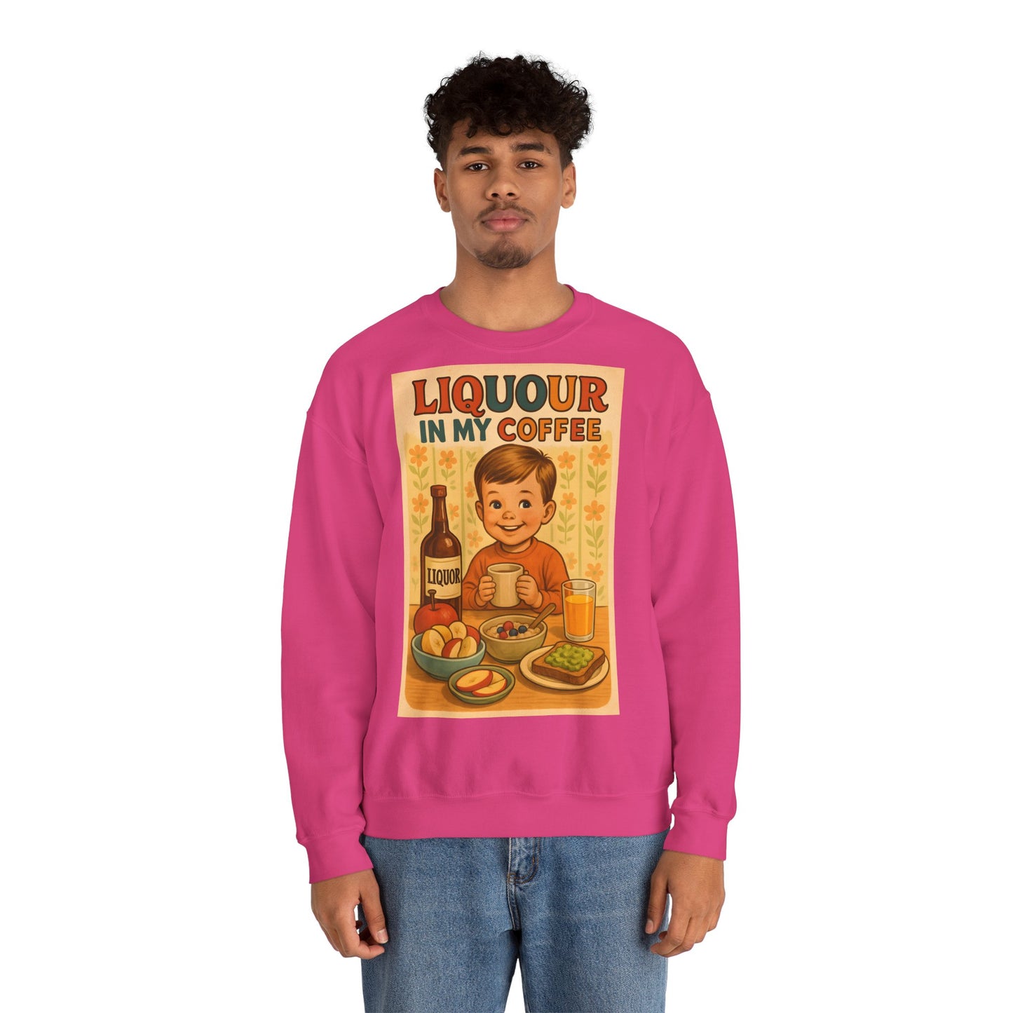 Sweatshirt – Liquor In My Coffee Sweatshirt | Retro Frühstücks-Pullover mit Satire-Motiv | Geschenk für Kaffee-Fans mit Humor | True Insights Design mit Humor