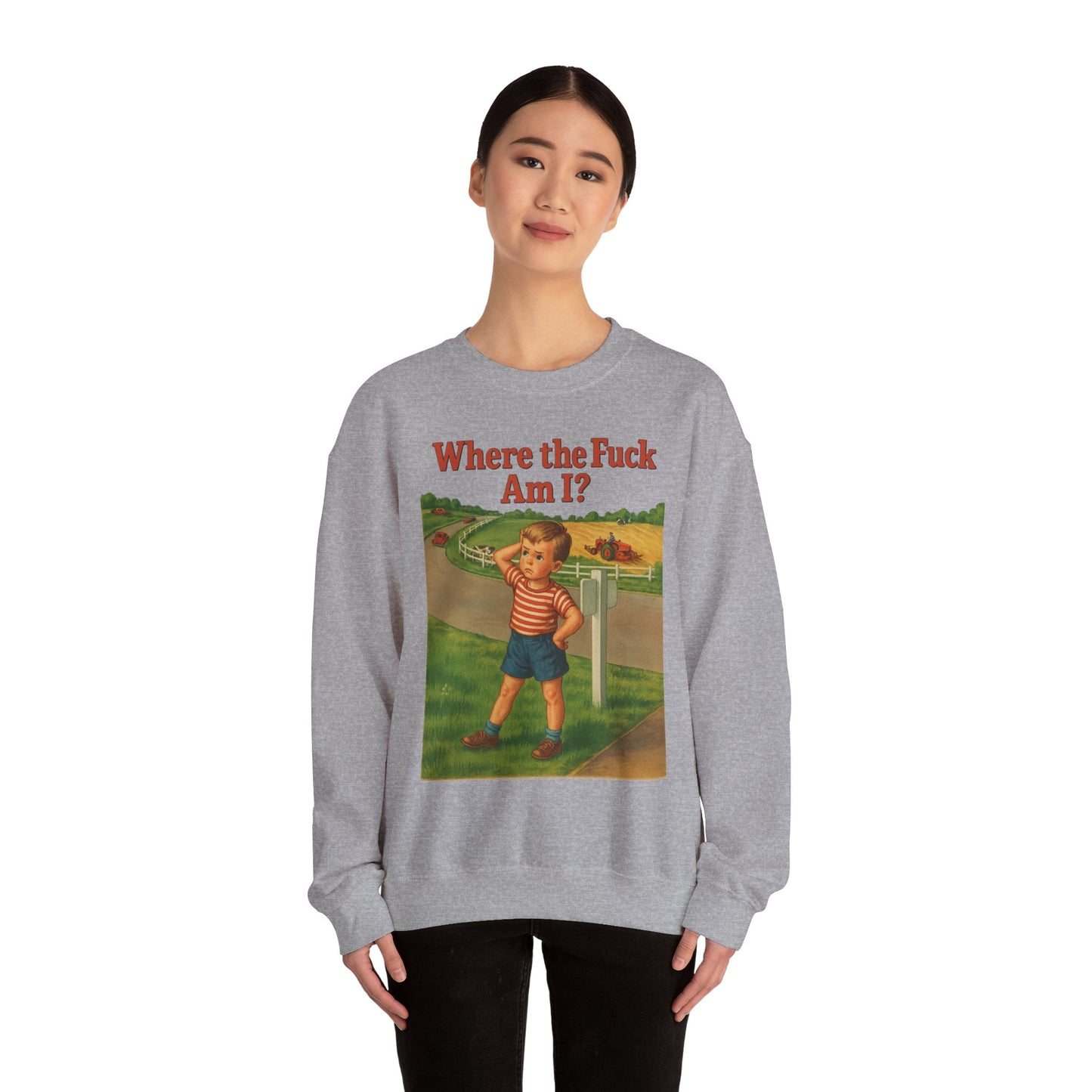 Sweatshirt – Where the Hell Am I? – Vintage Sweatshirt mit nostalgischem Lost-Boy-Motiv | True Insights Design mit Humor