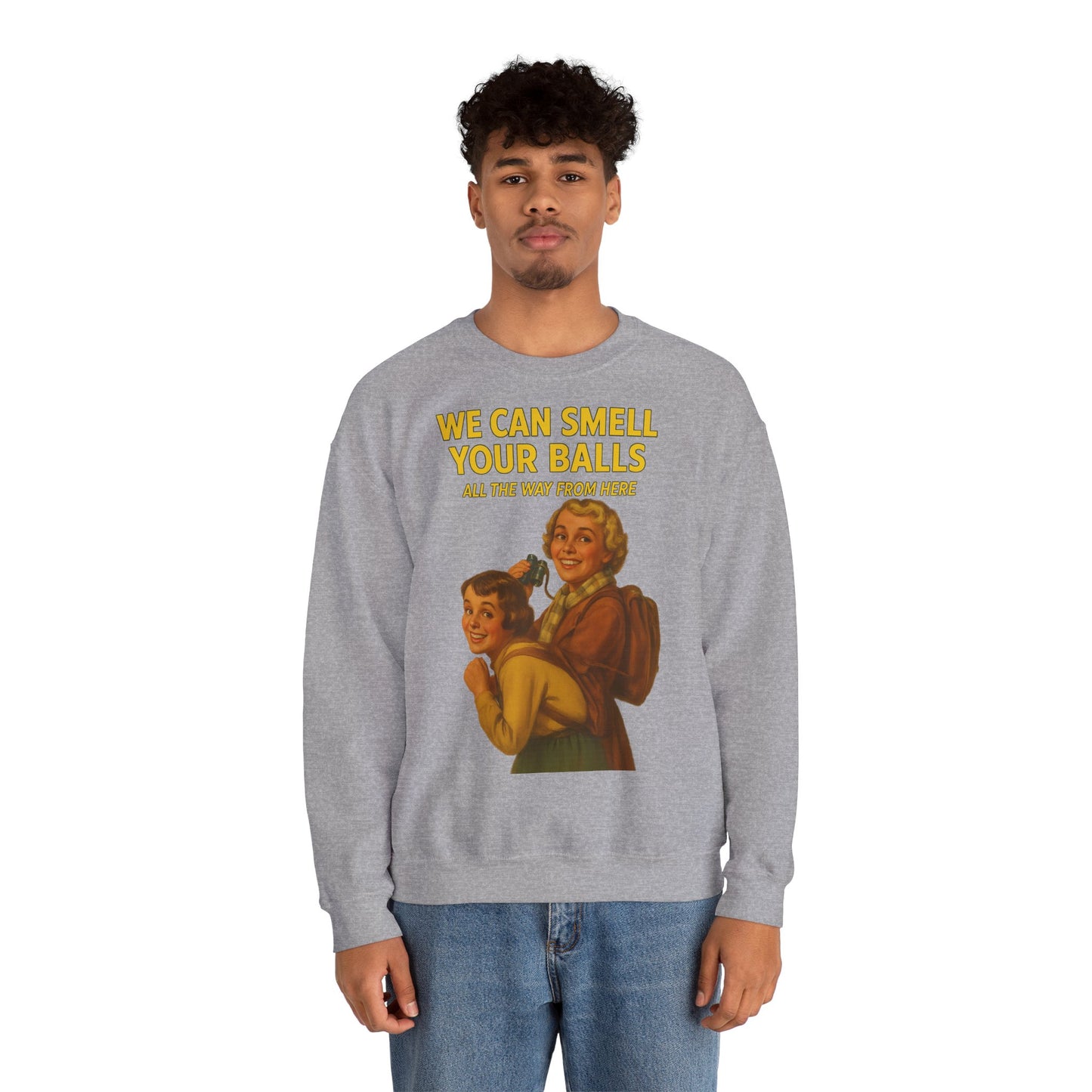 Sweatshirt – Vintage Sweatshirt – „We Can Smell Your Balls“ im Spioninnen-Stil | True Insights Design mit Humor