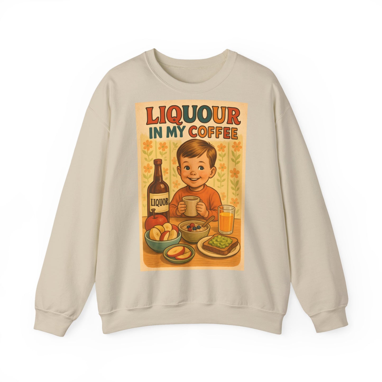 Sweatshirt – Liquor In My Coffee Sweatshirt | Retro Frühstücks-Pullover mit Satire-Motiv | Geschenk für Kaffee-Fans mit Humor | True Insights Design mit Humor