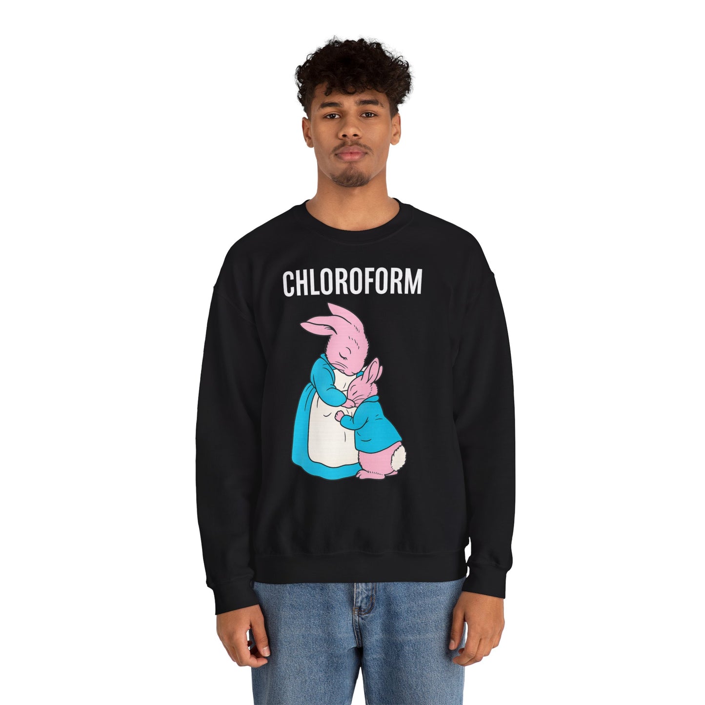 „CHLOROFORM“ – Retro-Sweatshirt mit Hasen und bösem Twist – Freches Satire-Design für mutige Statements | True Insights