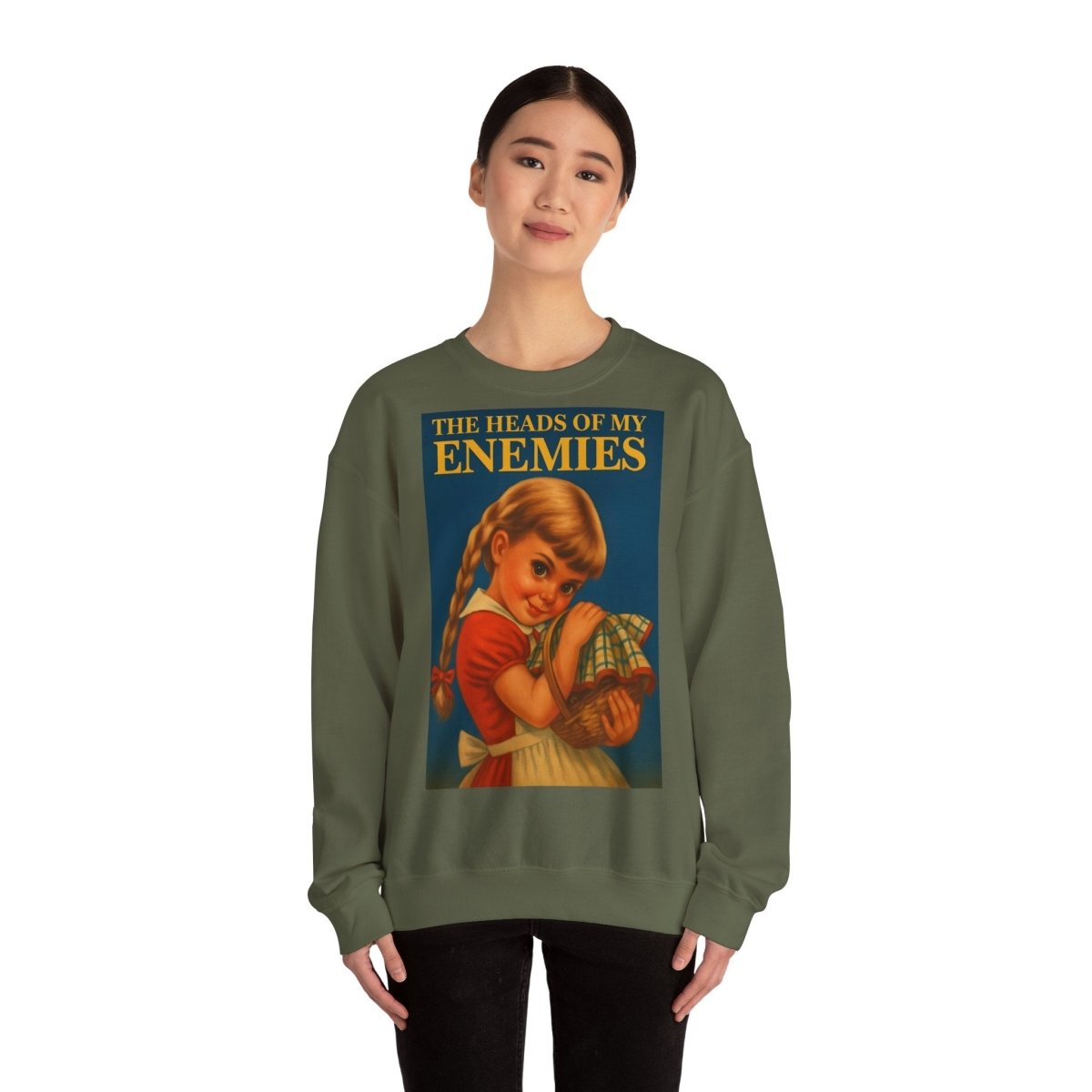 Sweatshirt – Sweatshirt „The Heads of My Enemies“ – Subversive Kunst zum Anziehen | True Insights Design mit Humor