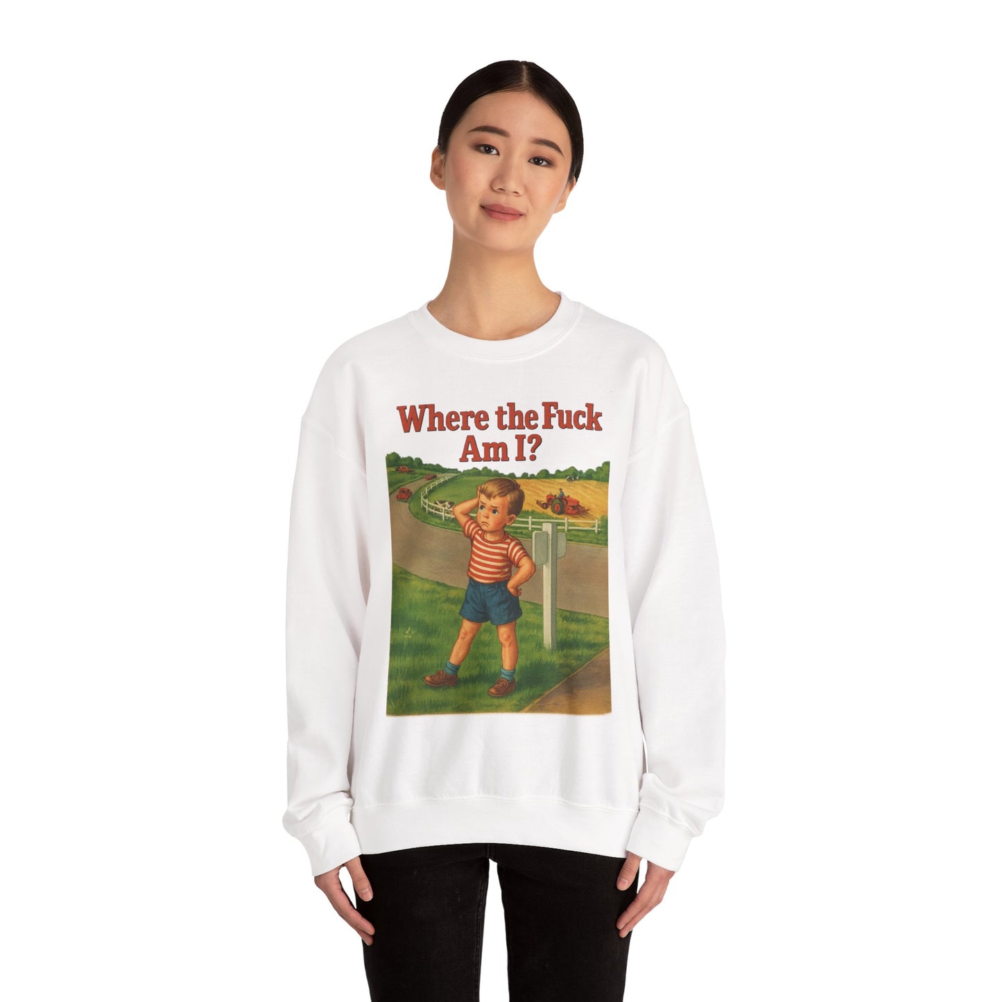 Sweatshirt – Where the Hell Am I? – Vintage Sweatshirt mit nostalgischem Lost-Boy-Motiv | True Insights Design mit Humor
