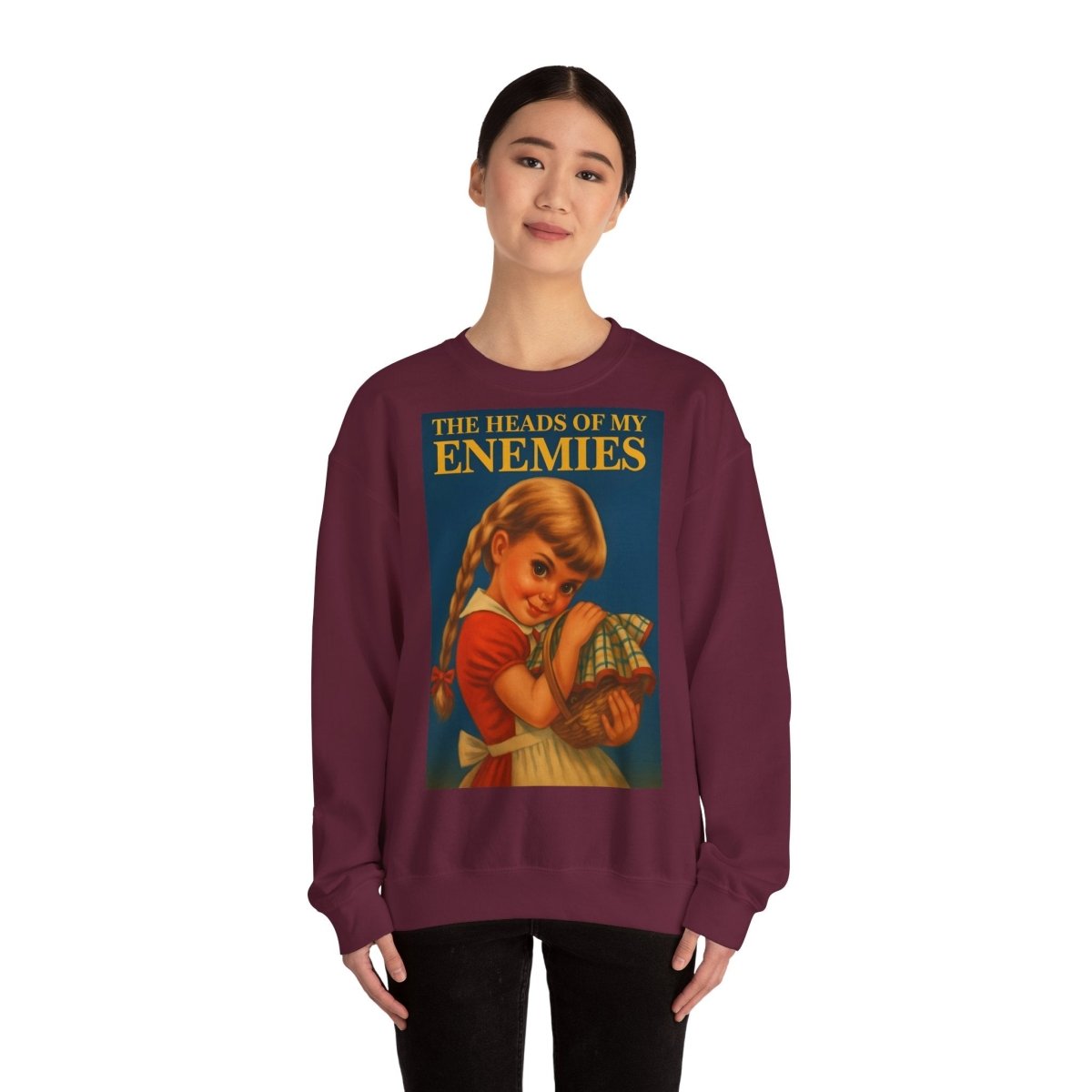 Sweatshirt – Sweatshirt „The Heads of My Enemies“ – Subversive Kunst zum Anziehen | True Insights Design mit Humor