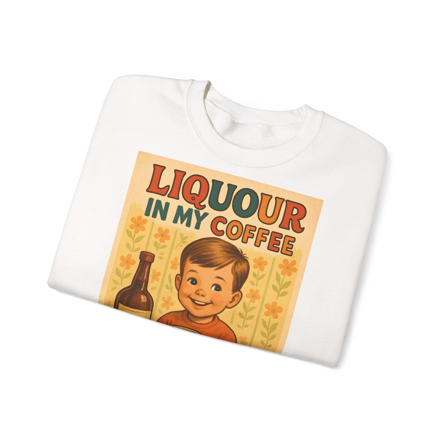 Sweatshirt – Liquor In My Coffee Sweatshirt | Retro Frühstücks-Pullover mit Satire-Motiv | Geschenk für Kaffee-Fans mit Humor | True Insights Design mit Humor