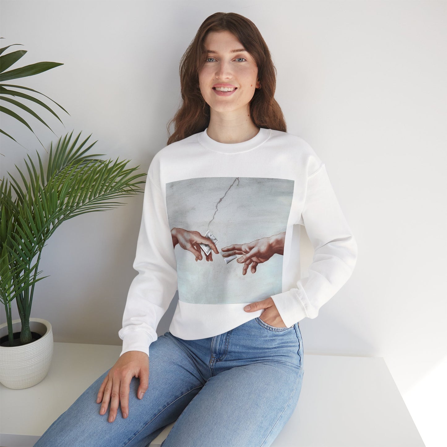 Sweatshirt – The Deal Sweatshirt – Satirische Kunst trifft Streetwear | Michelangelo Meme Design | True Insights Design mit Humor