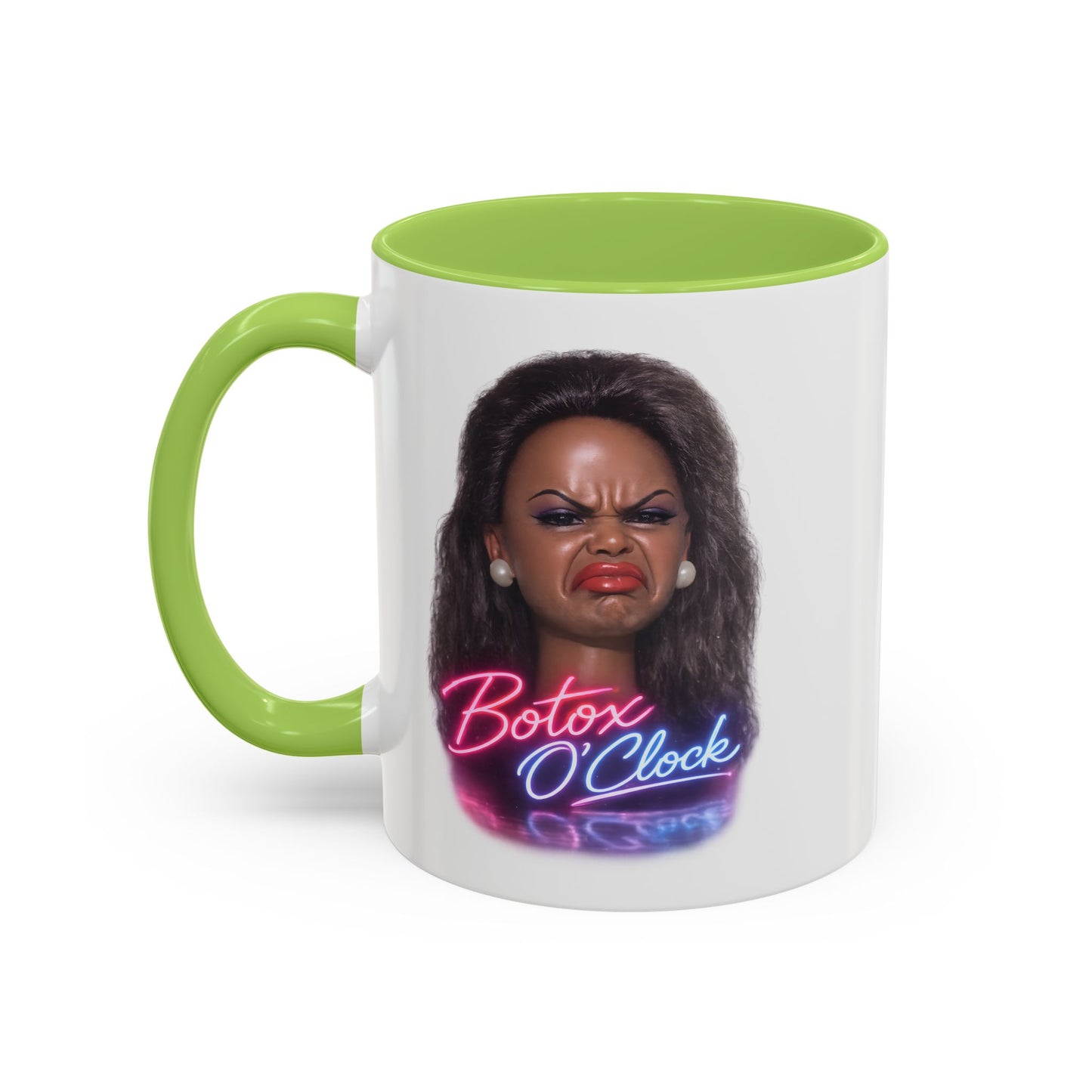 Botox O'Clock Tasse - Lustige Neon Kaffeetasse mit witzigem Grimasse-Motiv, Geschenk für Beauty-Fans & Humor-Liebhaber