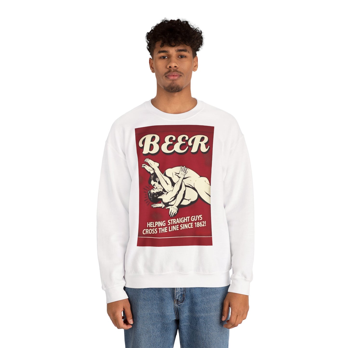 Sweatshirt – Witziges Retro Bier Sweatshirt – BEER - Helping Straight Guys Cross the Line Since 1862! Partywear Statement | True Insights Design mit Humor