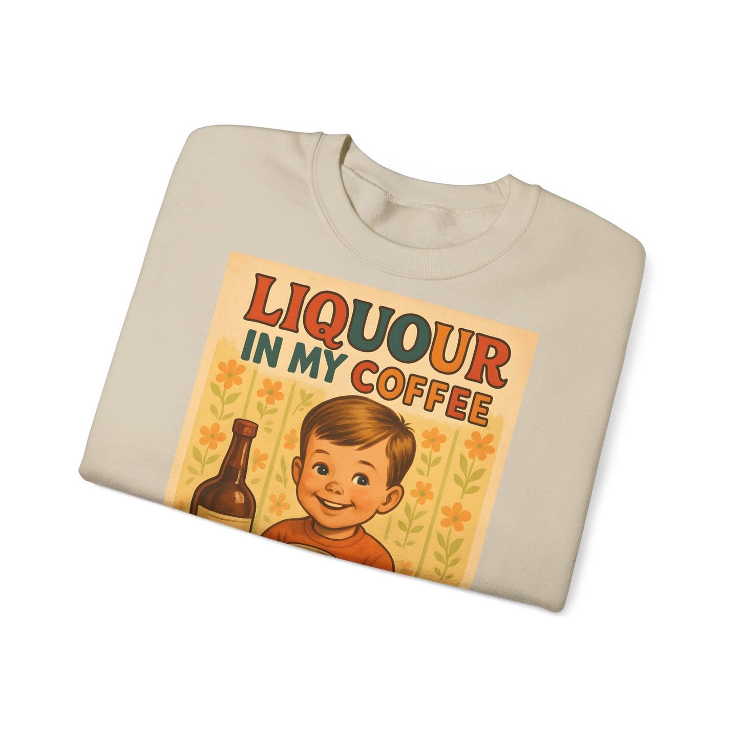Sweatshirt – Liquor In My Coffee Sweatshirt | Retro Frühstücks-Pullover mit Satire-Motiv | Geschenk für Kaffee-Fans mit Humor | True Insights Design mit Humor