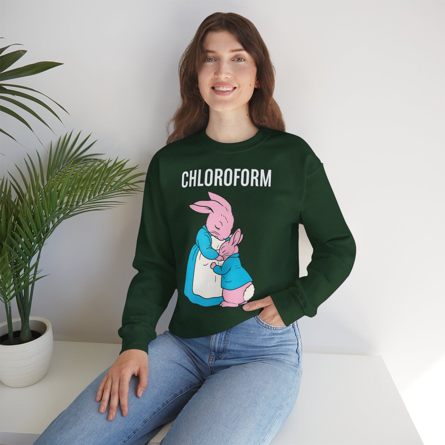 „CHLOROFORM“ – Retro-Sweatshirt mit Hasen und bösem Twist – Freches Satire-Design für mutige Statements | True Insights